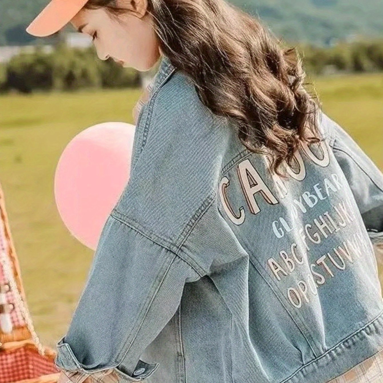 Image of Girls' Korean Style Denim Jacket Collar Jacket With Collar & Lettering - Loose Fit Medium & Large Size Suitable For Spring/autumn Outerwear, Casual, Casual Attire, Hand Washable Children's Clothing