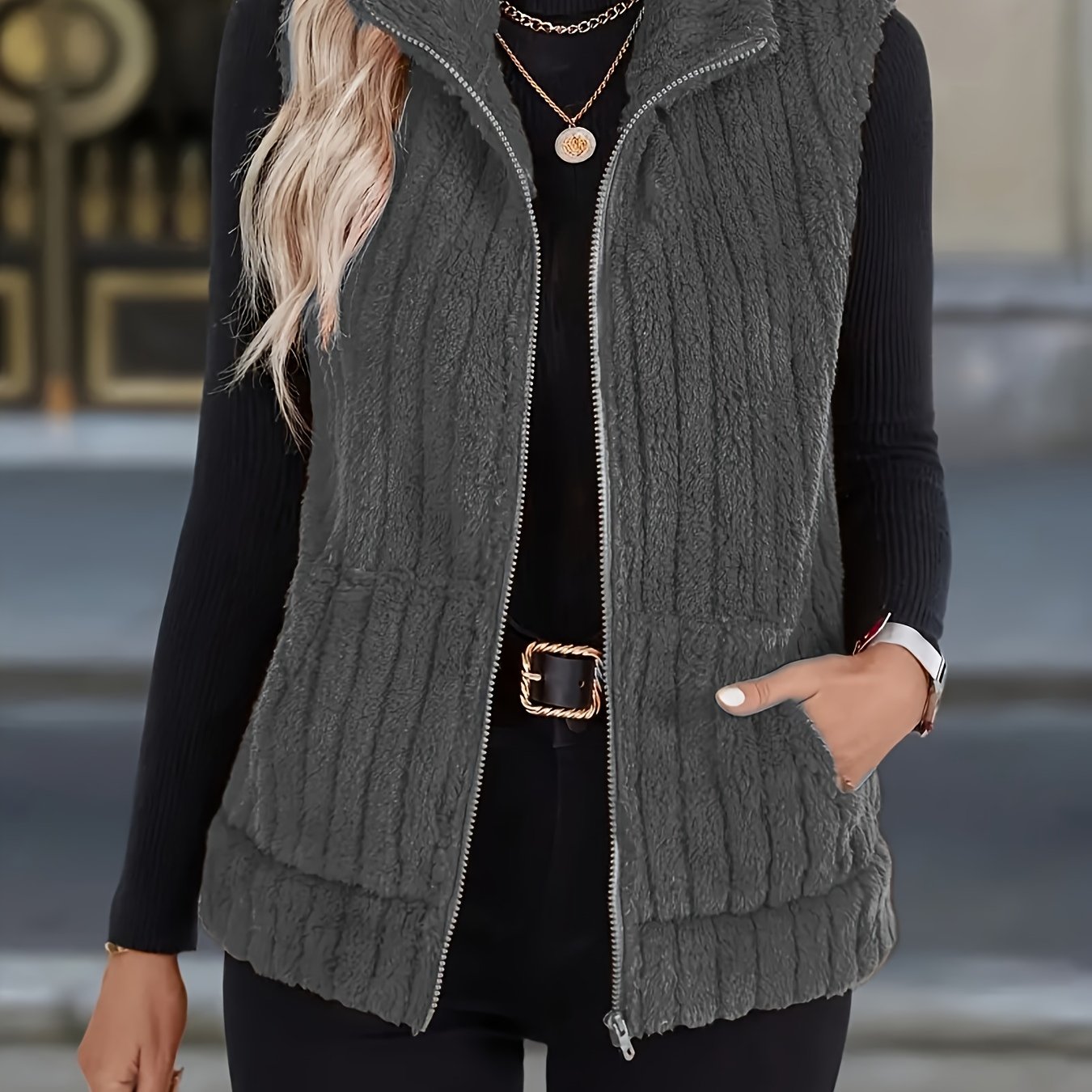 E-shop Quanquan Damen-Plüschweste-Jacke für Herbst/Winter