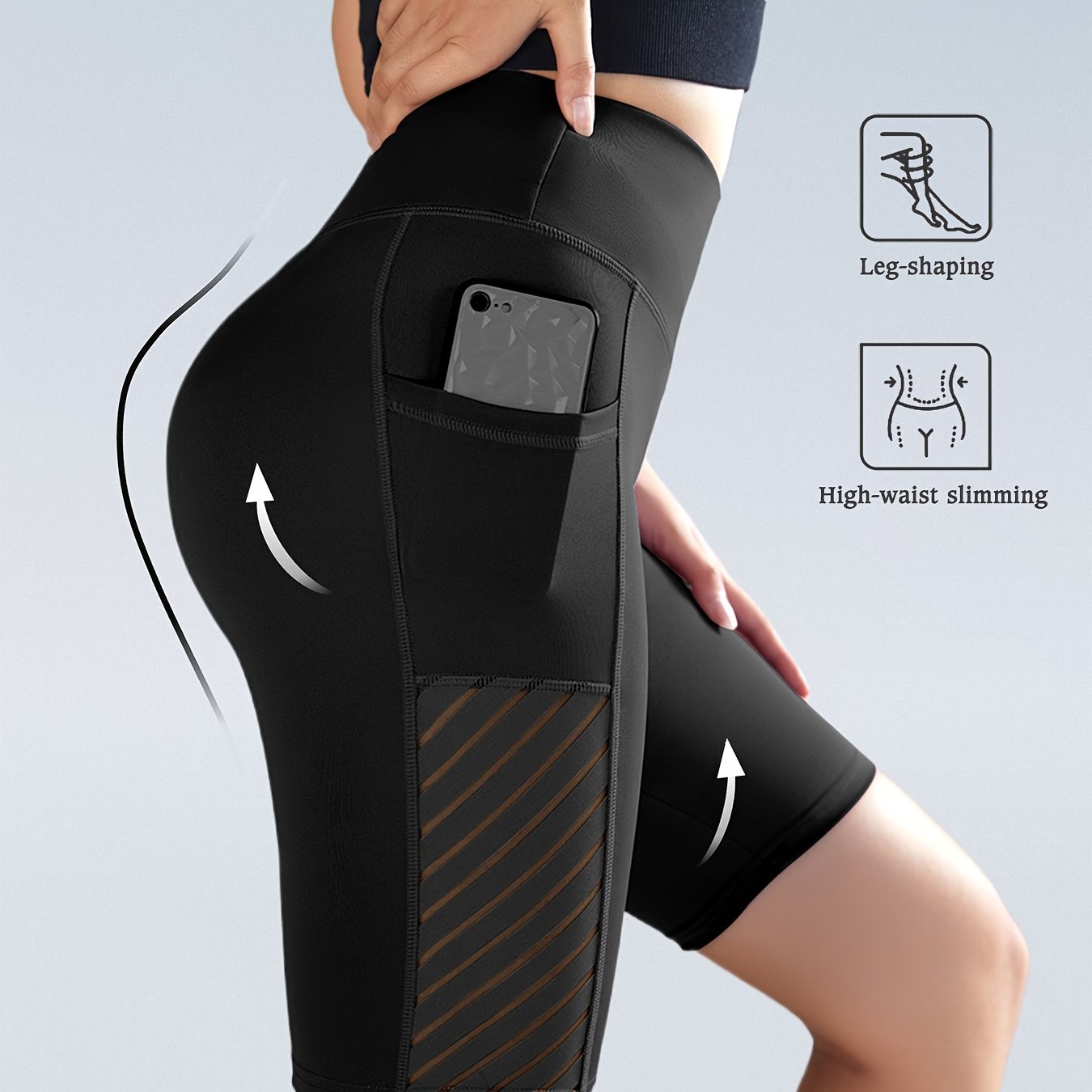 Women's High Waist Mesh Cycling Shorts Outdoor Sports Mobile Phone Yarn Splicing Breathable Cycling Sports Yoga Shorts