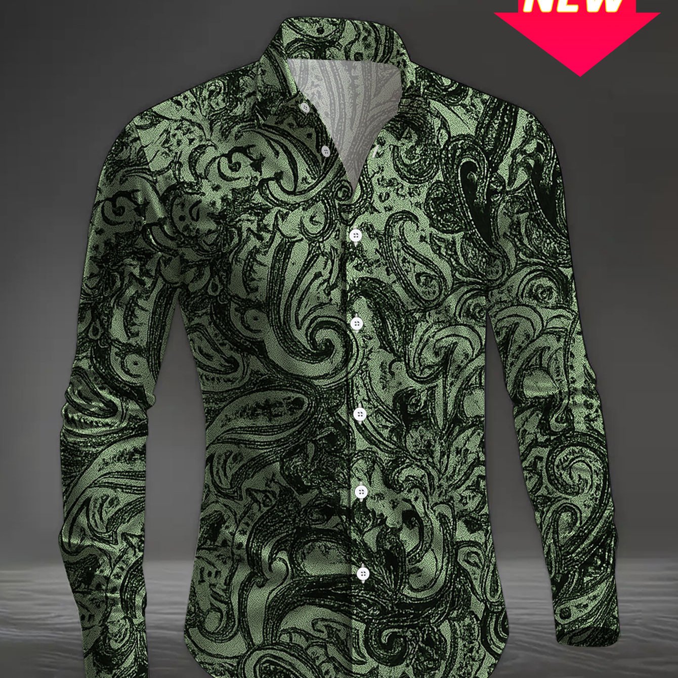 TEMU Plus Size Men's Casual Long Sleeve Printed Shirt Paisley Pattern, Versatile And Stylish Button- Lapel Shirt For Men, Regular Fit Dress Shirt For