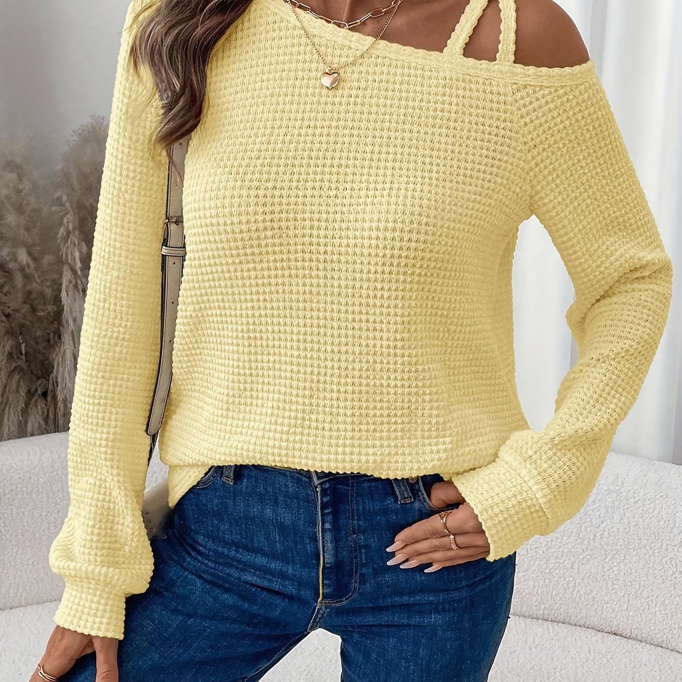 TEMU Women's Fashion Cross-strap Casual Long Sleeve T-shirt