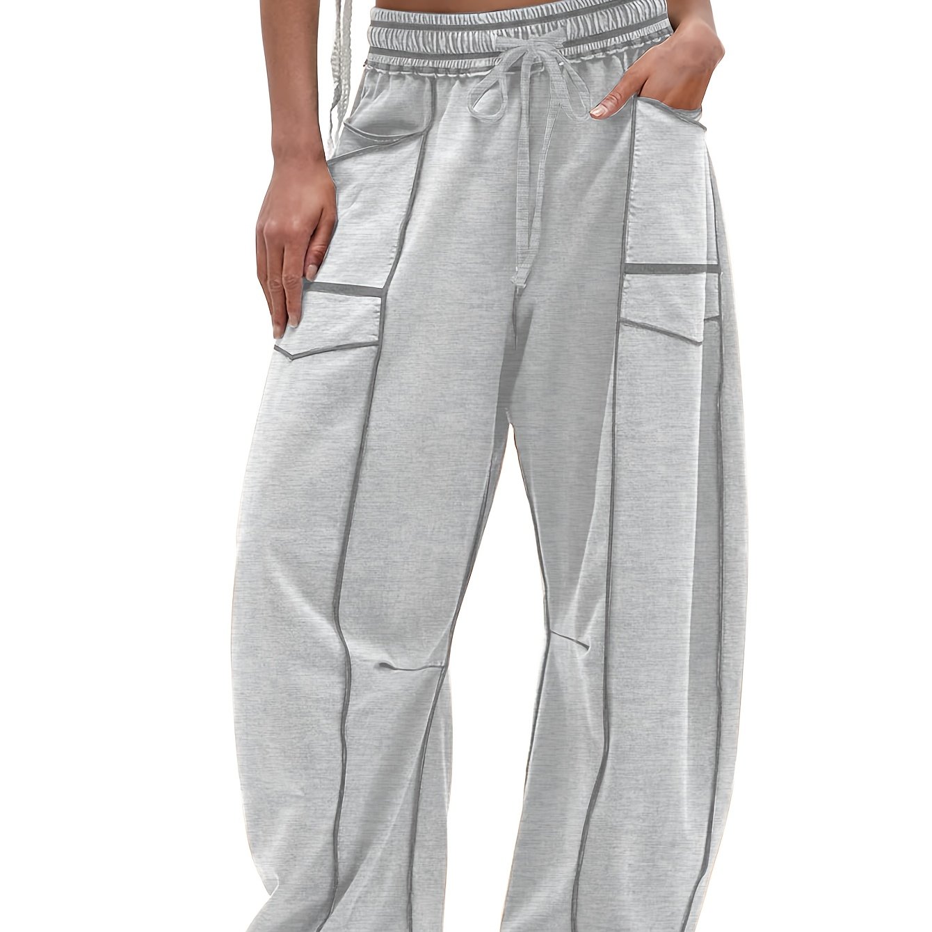 Image of Women's Baggy Pants Wide Sweatpants 2025 Trendy Pants With Drawstring Waist And Pockets Casual Comfortable Travel Joggers