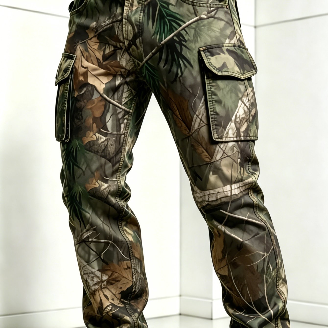 Image of Men's Digital Printed Jungle Camo Cargo Pants, Multi-pocket Loose Straight Leg Trousers For Outdoor Hunting Daily Casual Wear