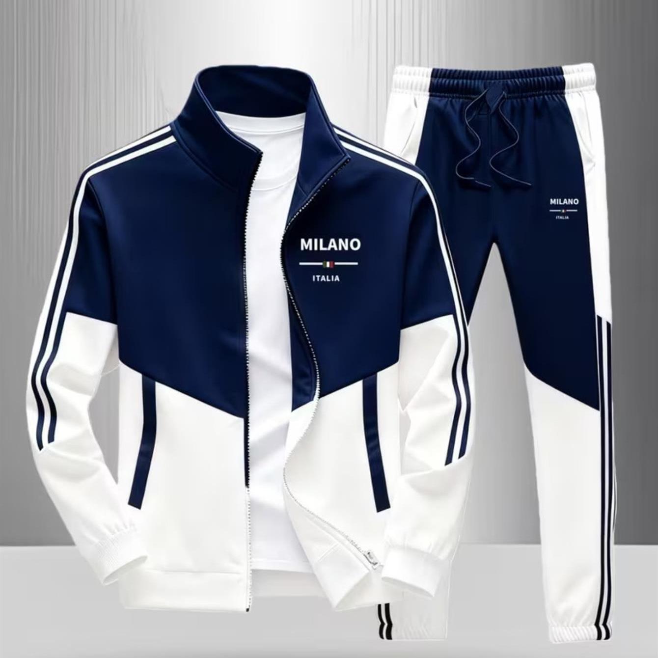 Image of Track Jacket Pants Set Men's Fashion Casual Style Sportswear With Italia Letter Striped Pattern Men's Outfits For Adults Men Casual Wear Sportswear