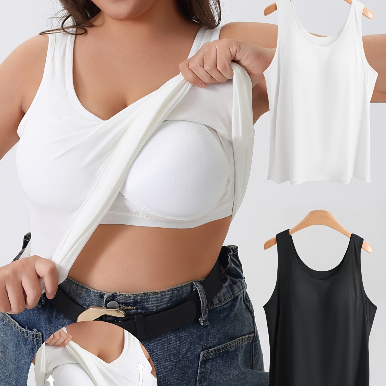 Pack Of 2, Plus Size, Easy Women's Base Top, Seamless Comfortable High-elastic Vest Underwear, Camisole Women's Vest With Chest Pads
