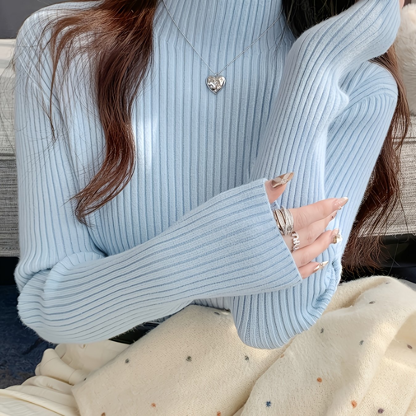 TEMU 여성용 하프 터틀넥 단색 베이스 레이어 상의, 봄 가을용 활용도 높은 스웨터, 긴소매 풀오버