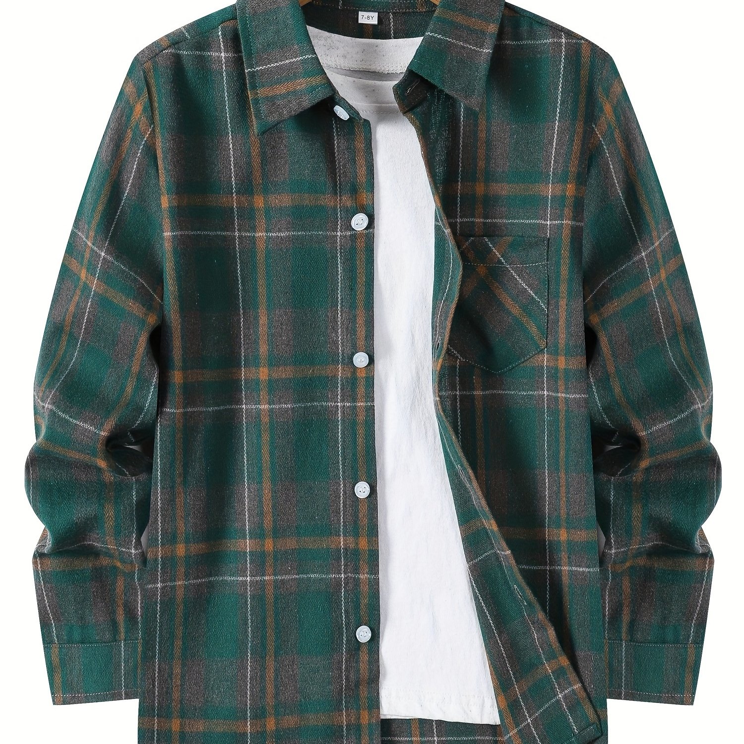 TEMU Boys' Long Sleeve Flannel Casual Shirt Singlepc Without T-shirt