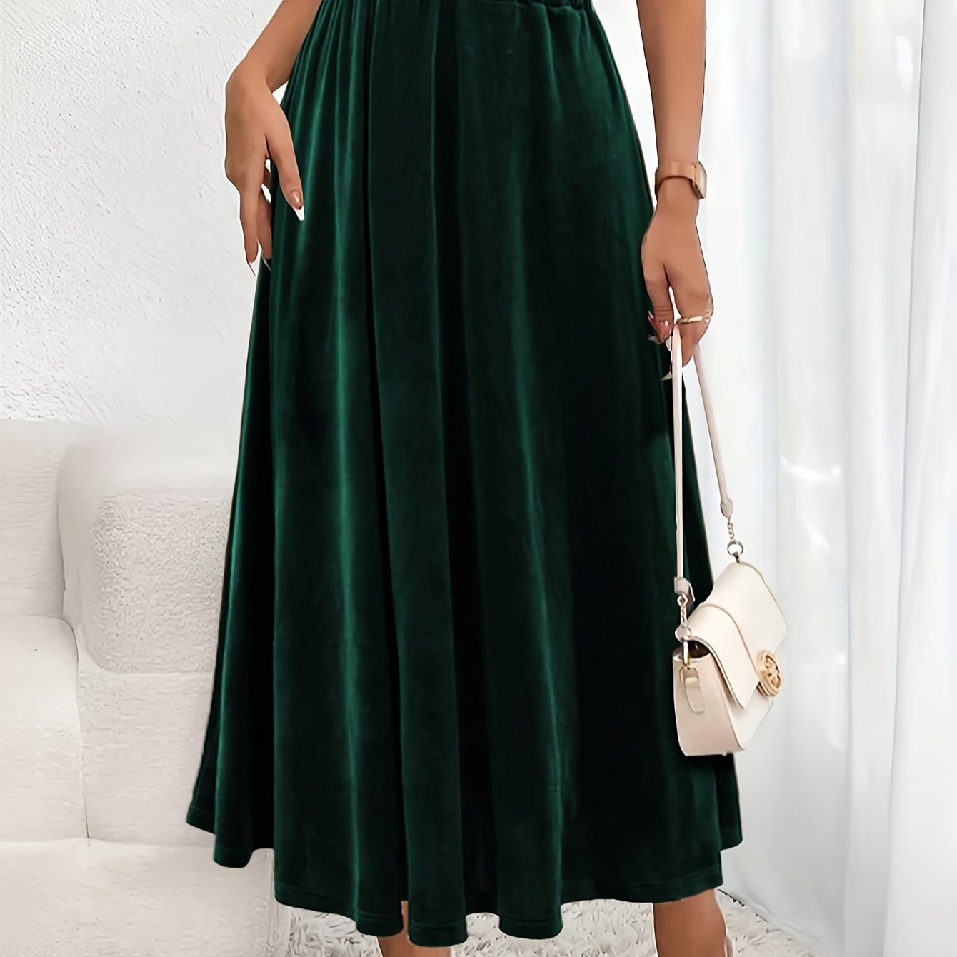 TEMU Women's New Casual Velvet Midi Skirt, Medium Elastic Fabric, Elastic Waistband, Velvet Party Comfortable And Elegant Skirt, Elegant Orientation