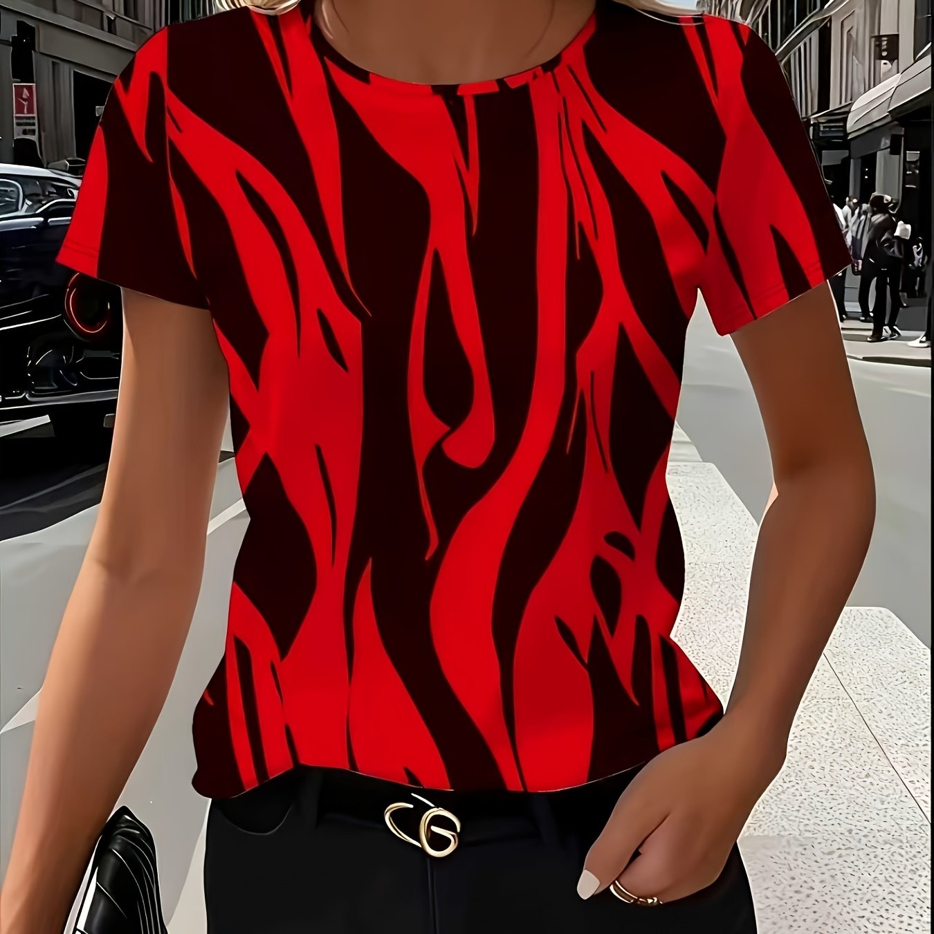 Targeted Women's Spring Summer Elegant Zebra Print Round Neck Short Sleeve T-shirt