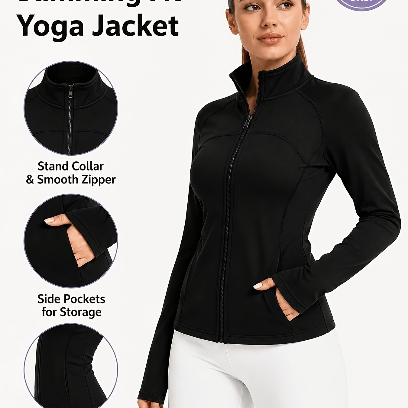 TEMU Women's Full Zip Stand Collar Yoga Jacket With Side Pockets Double-sided Ultra Soft Stretch Slim Fit Quick Dry Athletic Top For Tennis Baseball