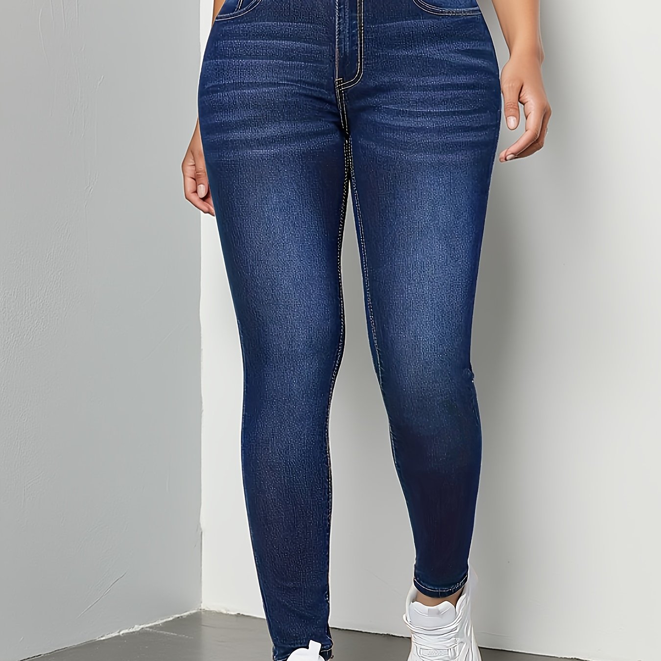 Temu – TEMU Women’s Blue Skinny Jeans, Washed Tapered Jeans
