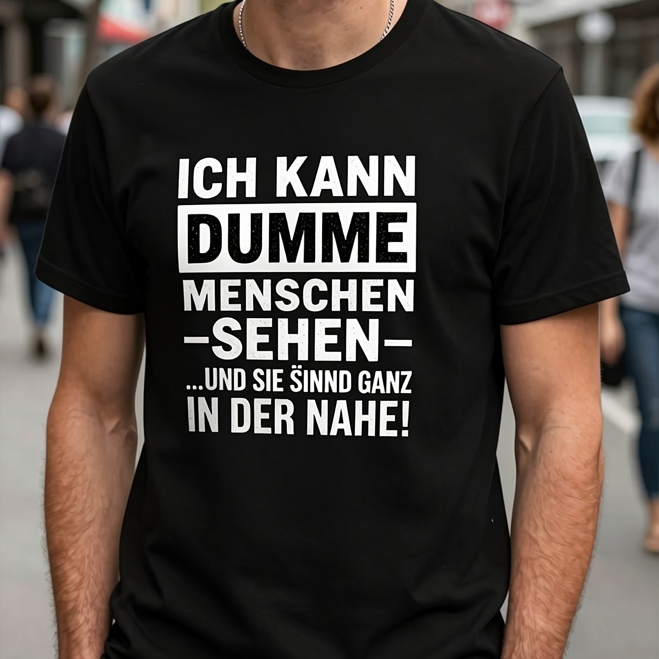 Men's Funny German Slogan T-shirt - I Can Handle Stupid People Heavyweight 100% Tee, Plus Size Casual Crew Neck Short Sleeve Shirt With German Ich Kann Dumme Menschen - Humorous