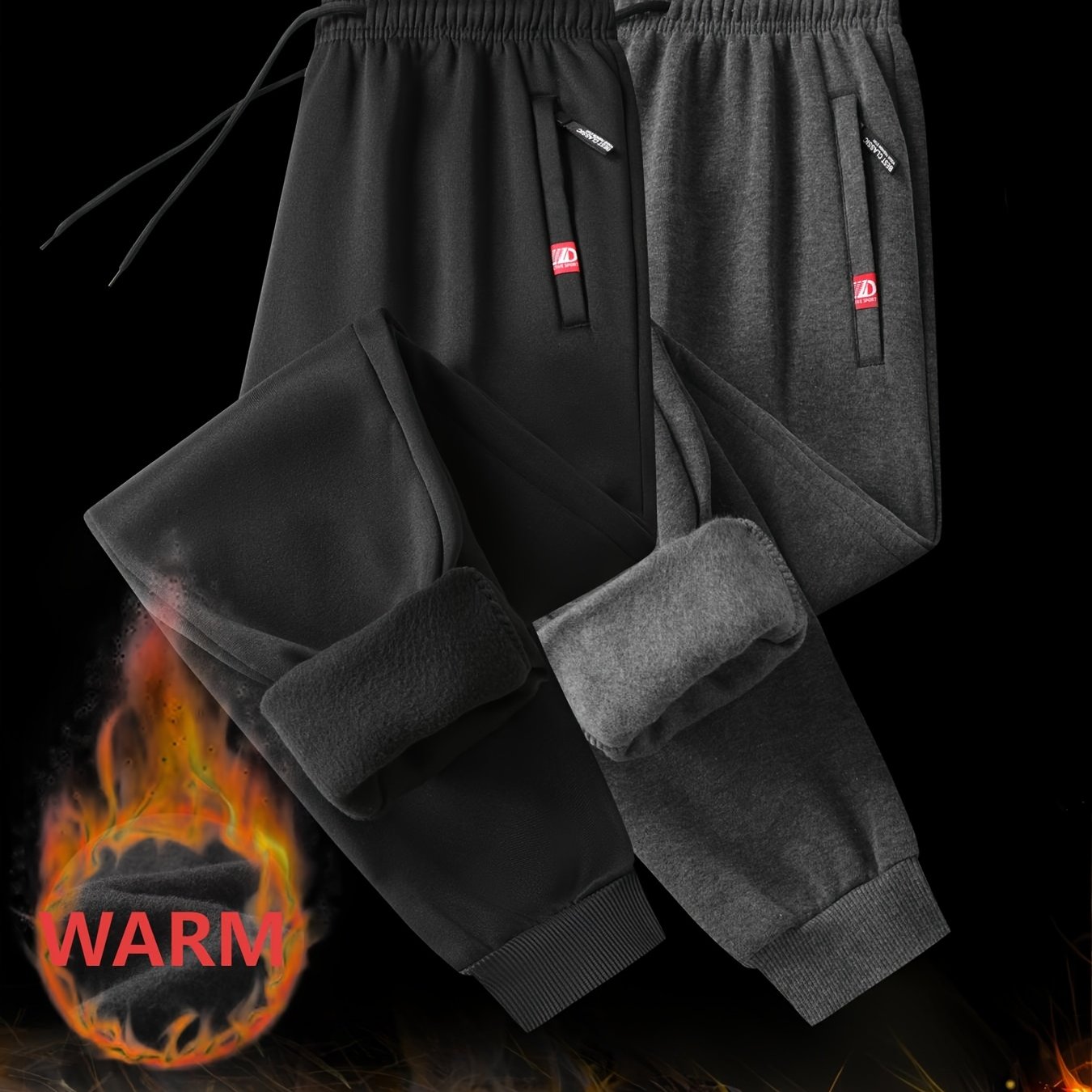 TEMU 1pc Men's Autumn Winter Solid Color Comfortable Ankle-cinching Athletic Sweatpants Lightweight Solid Color With Zippered Pockets And Elastic