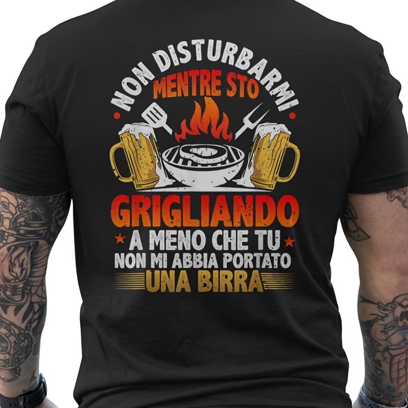 TEMU Maglietta da a maniche corte divertente per barbecue, con sulla birra italiana e la scritta "Non Isturbb Bbq", con disegno sul retro. Perfetta