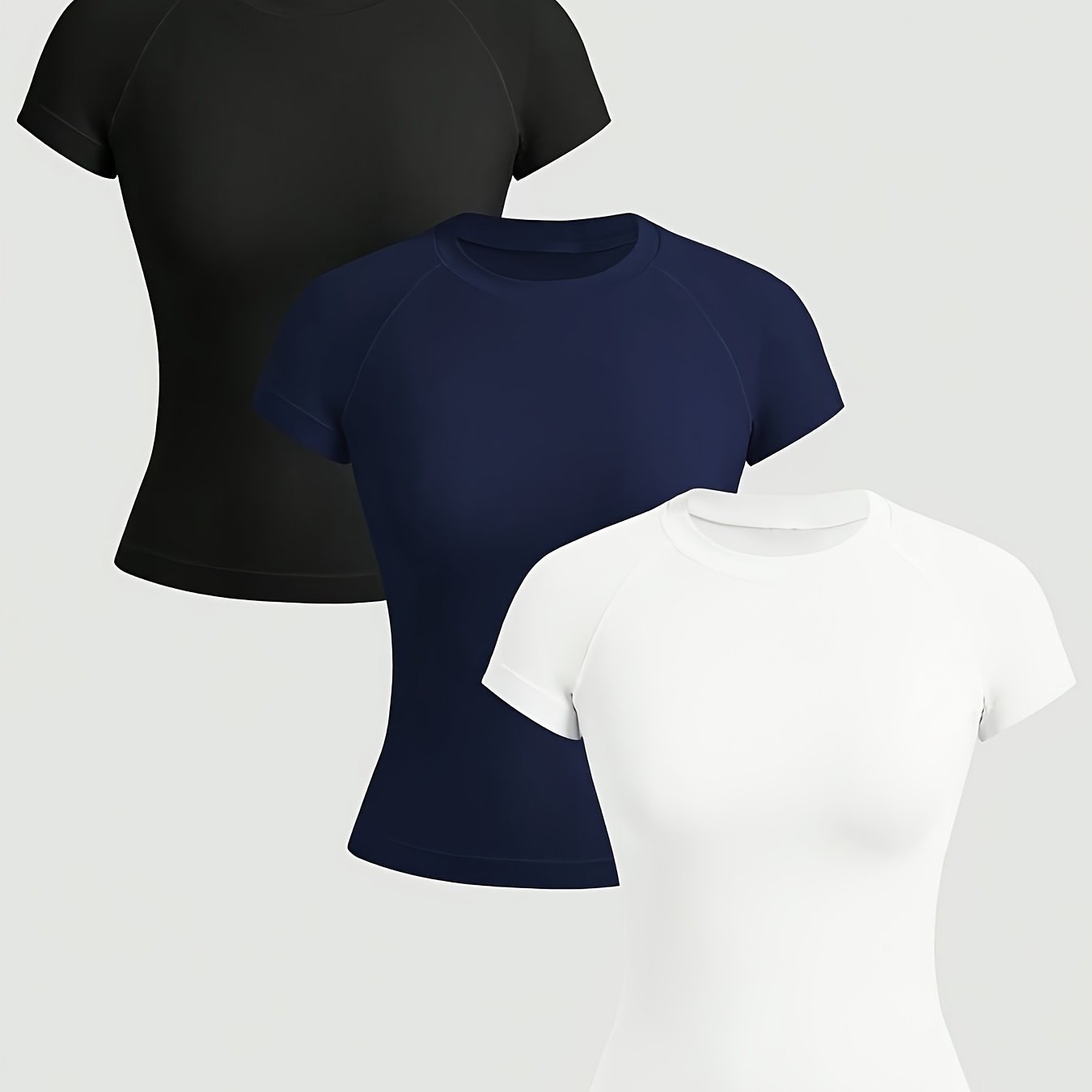 TEMU Simple Solid Color Slim Fit Seamless Short Sleeve S T-shirt 3pcs Slim Fit Tops
