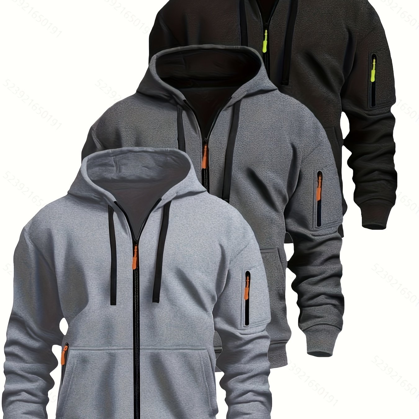 Three-pc Men's Hooded Zip-up Cardigan Sweatshirt, Suitable For , Sports, And Casual Wear