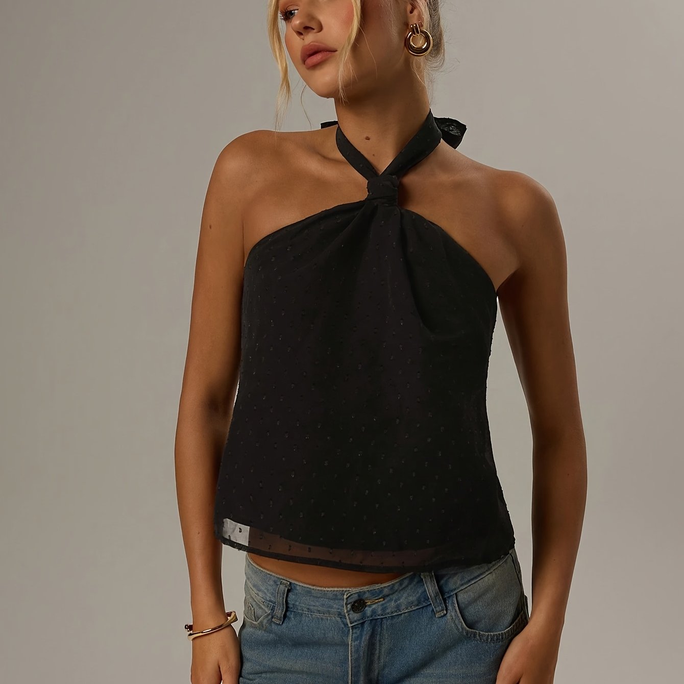 Image of Targeted - Women's Spring/summer Solid Color Sexy Minimalist Casual Daily Wear Sleeveless Slim Fit Halter Top Vest