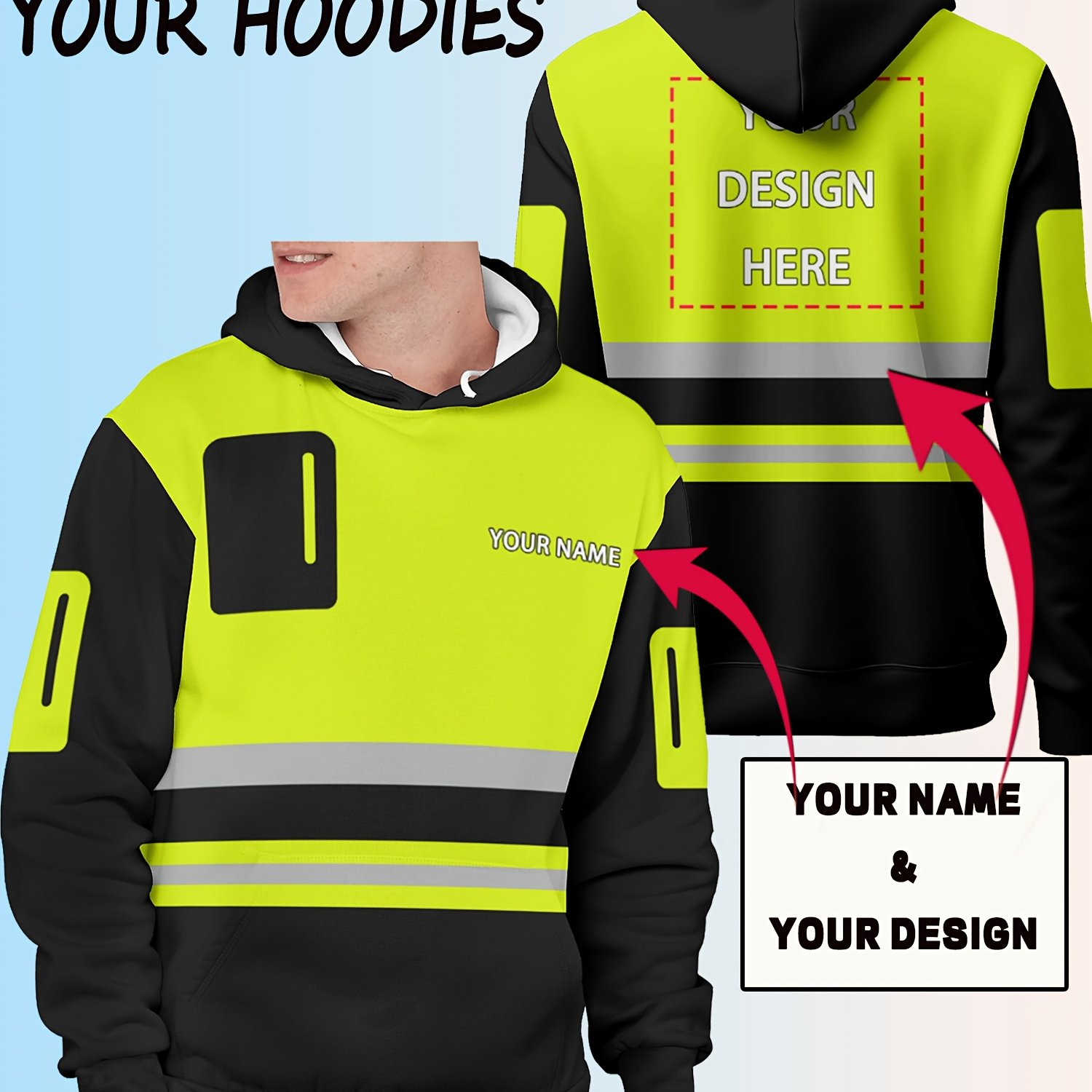 TEMU Men's Custom Hoodies - Personalized With Names/text/logos, Suitable For , Featuring 3d Digital Printing, Professional Sewing Techniques, Ideal