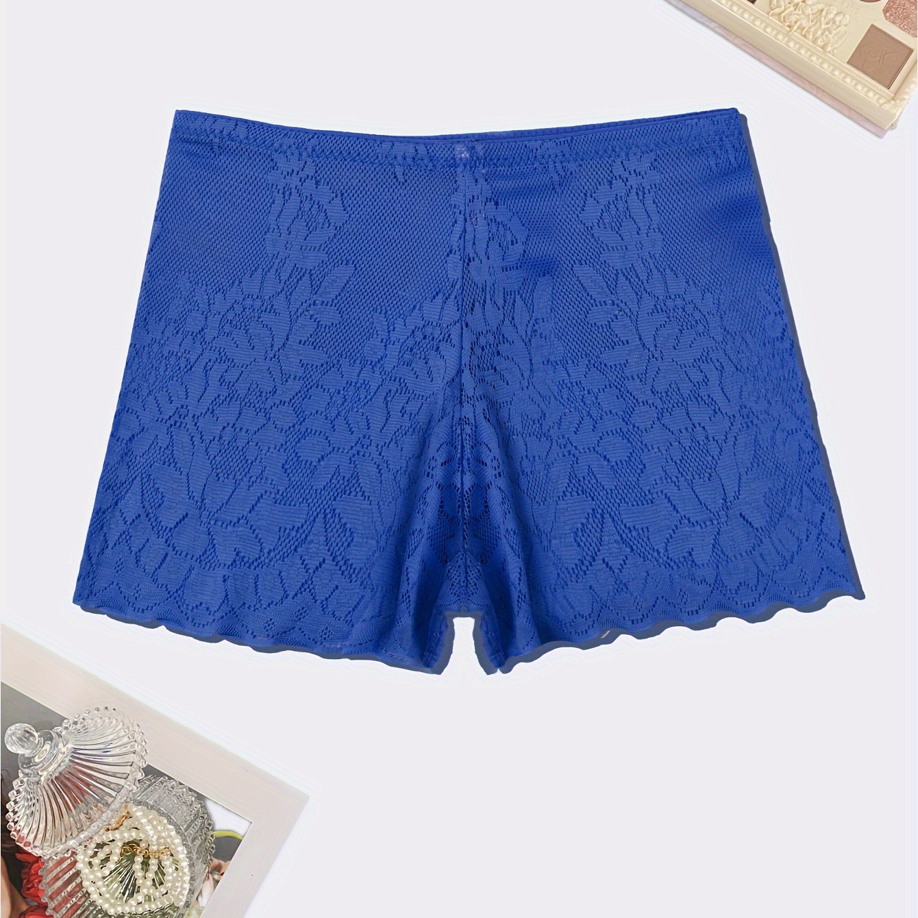 Floral Lace Boyshort Panties Cross Hollow Scallop Trim - Temu Canada