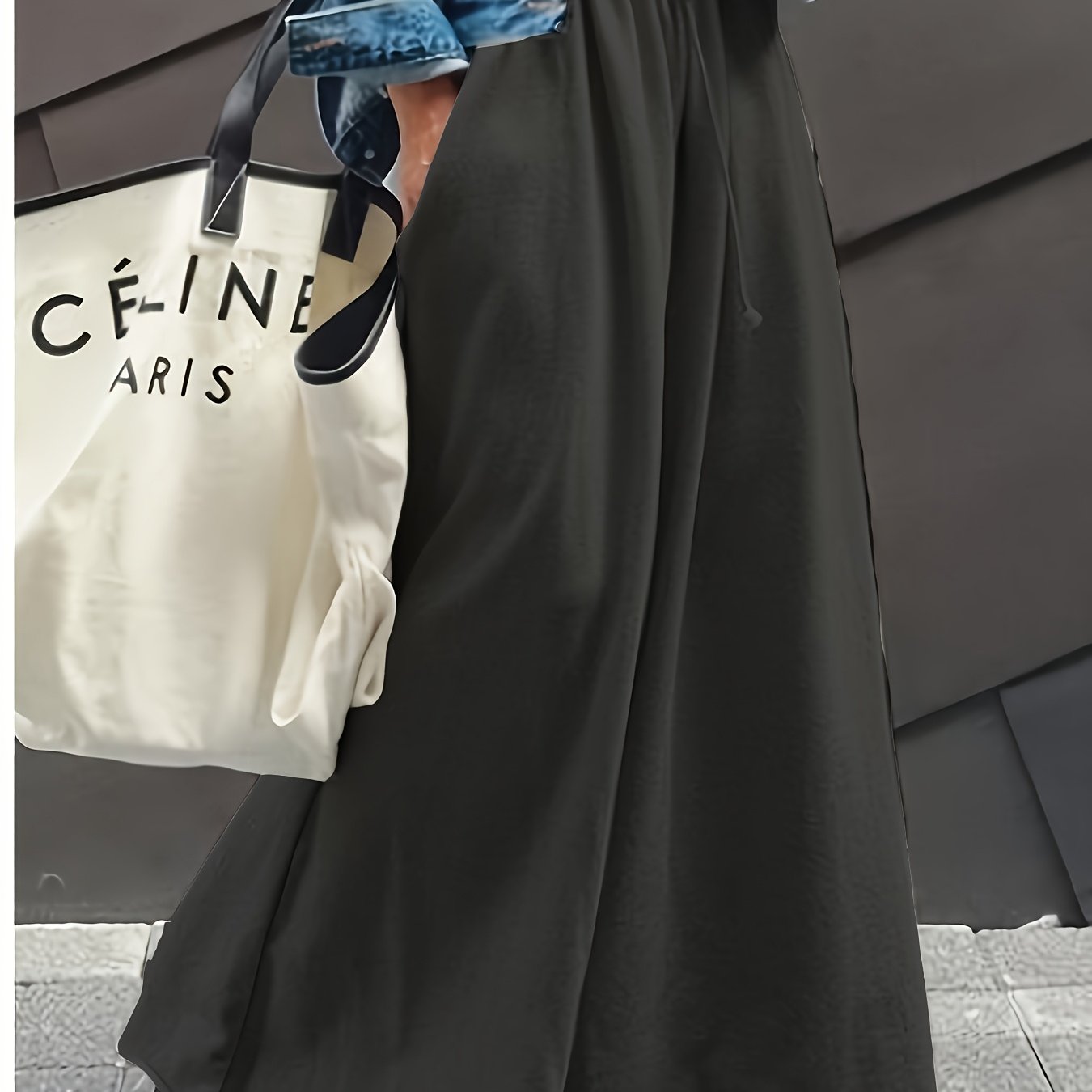Casual Solid Drawstring Waist Wide Leg Pants
