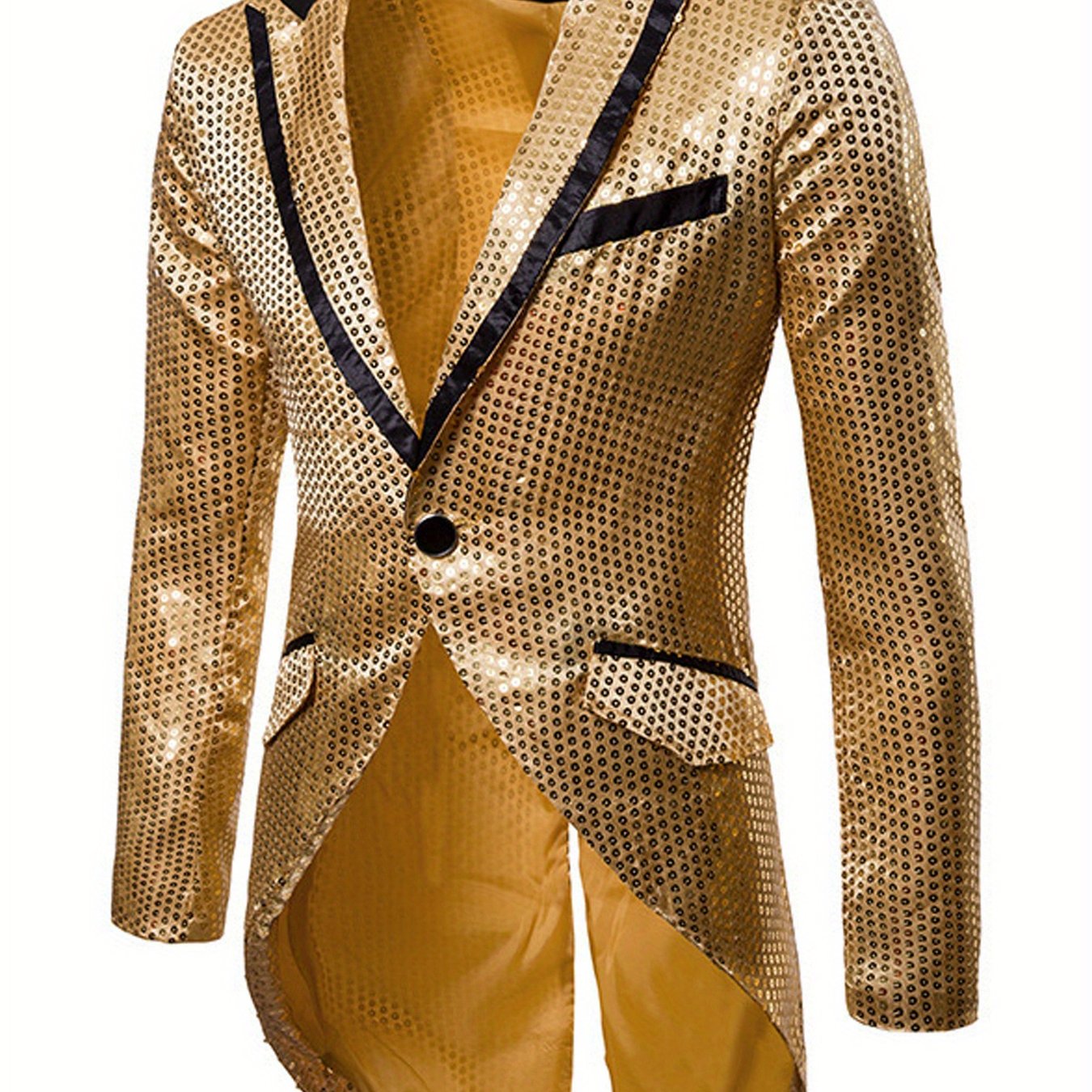 TEMU 100% Polyester Fiber Winter Men's Youth Fashion Casual Suit Lapel Single Button Sequined Decoration Design Evening Dress Tailcoat Suit Jacket Pp
