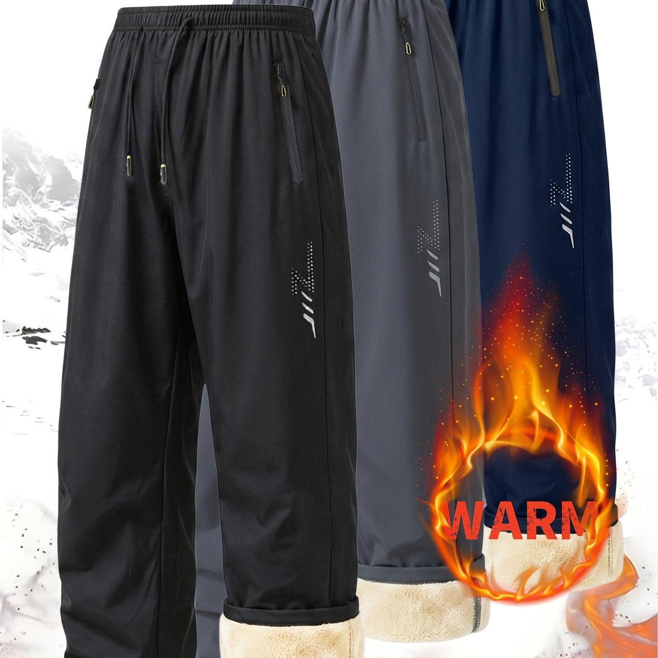 TEMU Men's Casual Pants With Lightning Geometric Pattern, Fashionable Autumn/winter -lined Thickened Sweatpants,back-to-school/halloween Gift