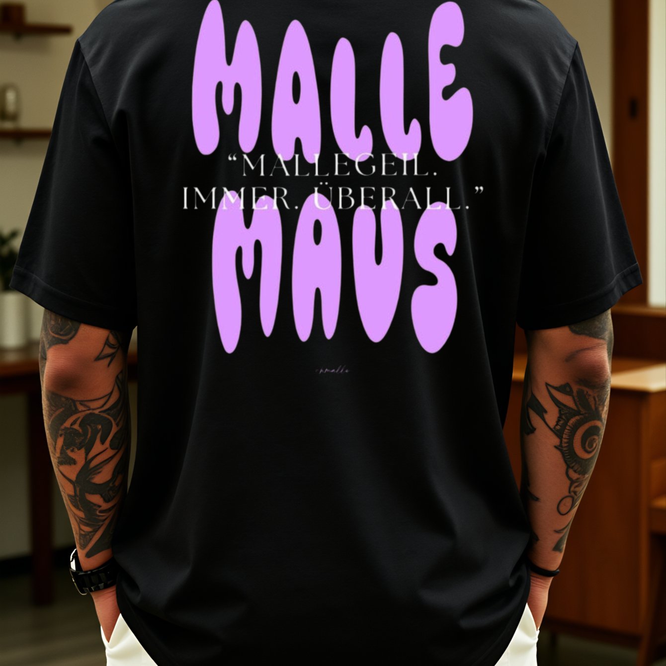 Casual Streetwear Style Men's T-shirt With Malle Maus Graphic And Quote Design For Everyday Wear And Summer Perfect Gift For Trendy And Music Lovers Back Print , Plus Size