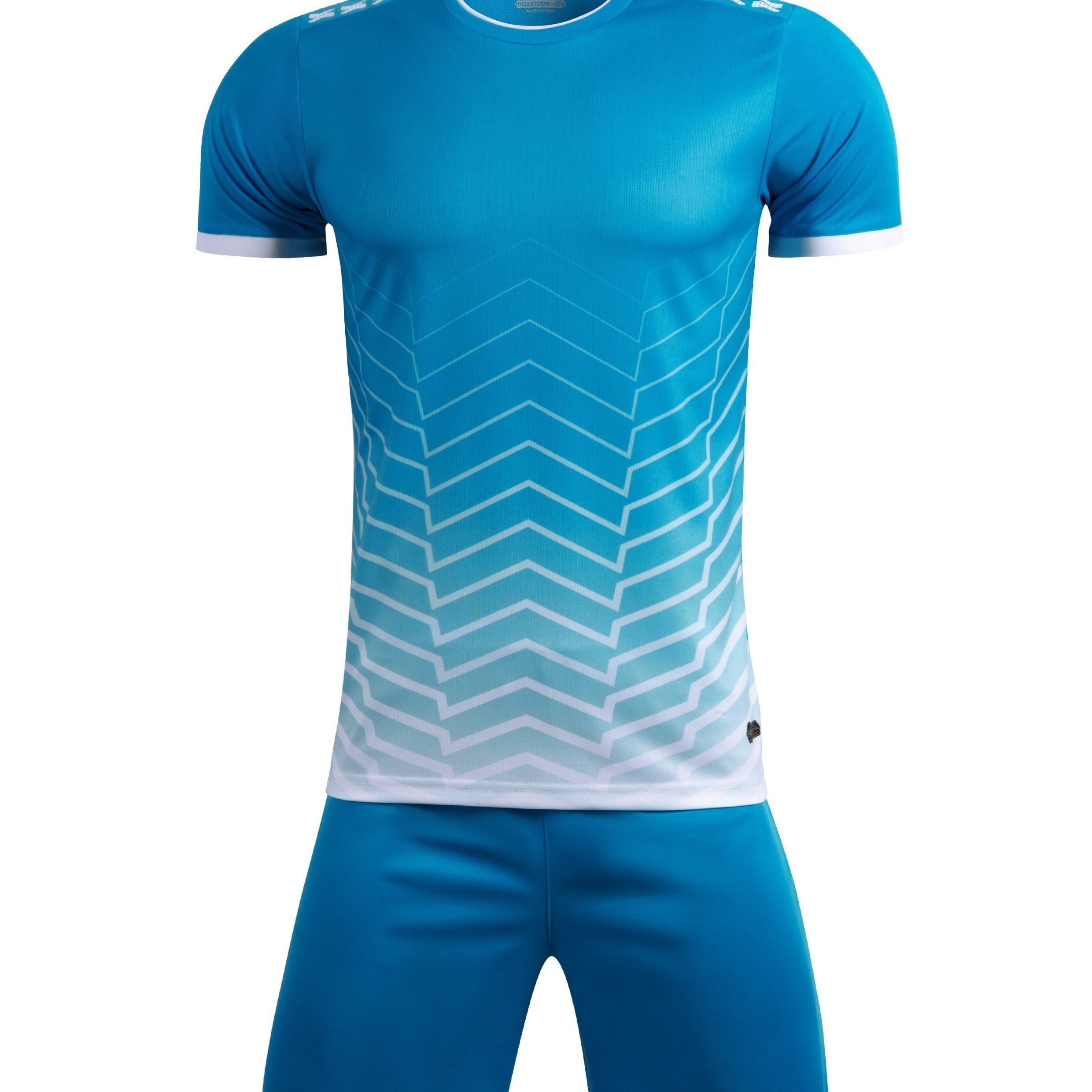 TEMU 2pcs Football Training Running Sport Set, Geometric Stripe Spliced Breathable Short-sleeved T-shirt And Quick-dry Shorts Set