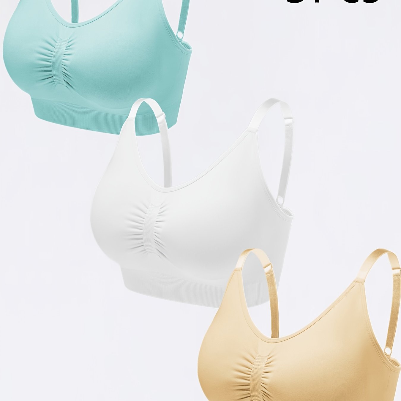 TEMU 3pcs Set, No Padding Adjustable Straps Single Layer Vest Bra Base Layer Bra Bra Lingerie