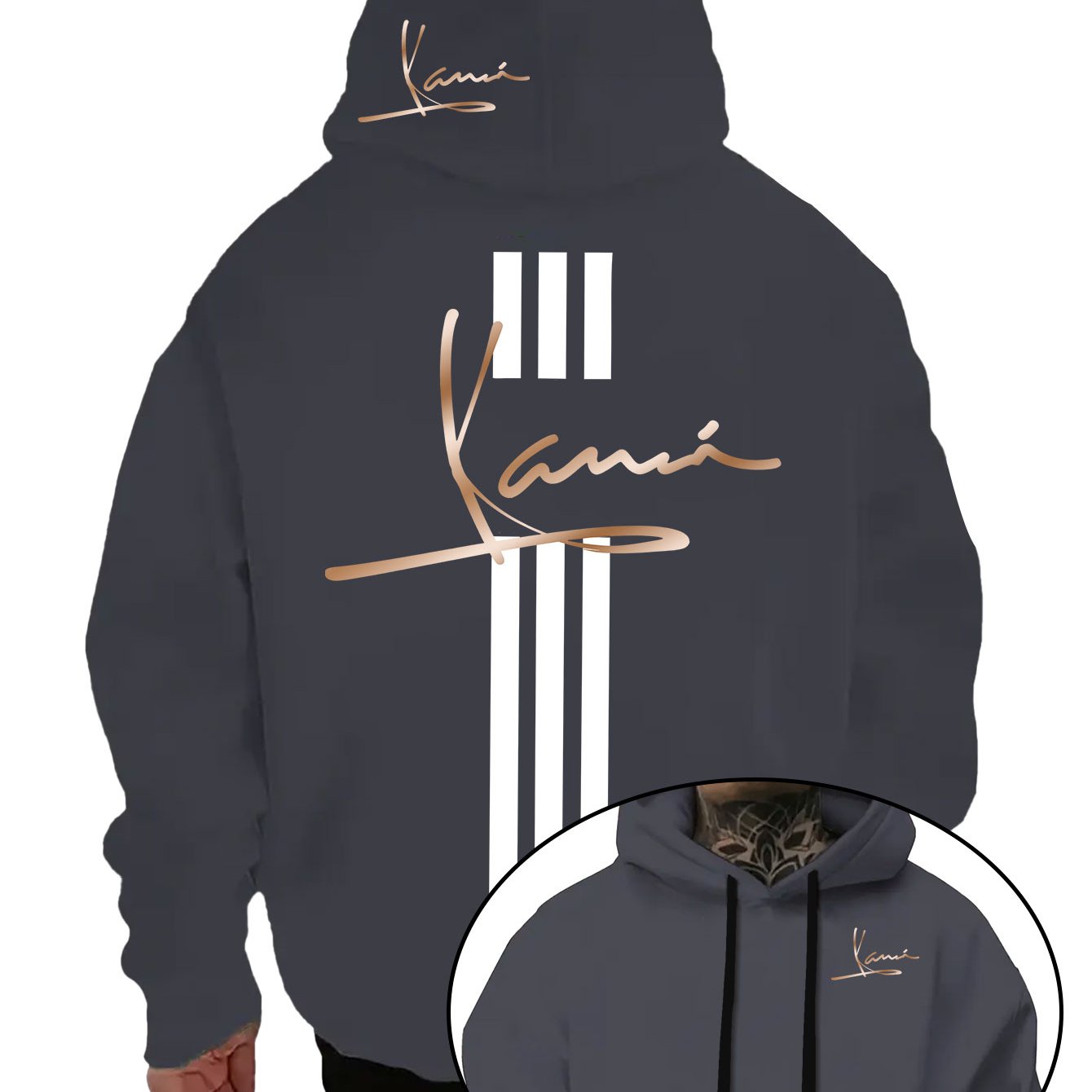 E-shop Herbst/Winter Herren Casual Trending Neues ! Kami Signature Design × Streifen, Trendige Herrenmode Namensschild Rückseite + Doppelarmloch