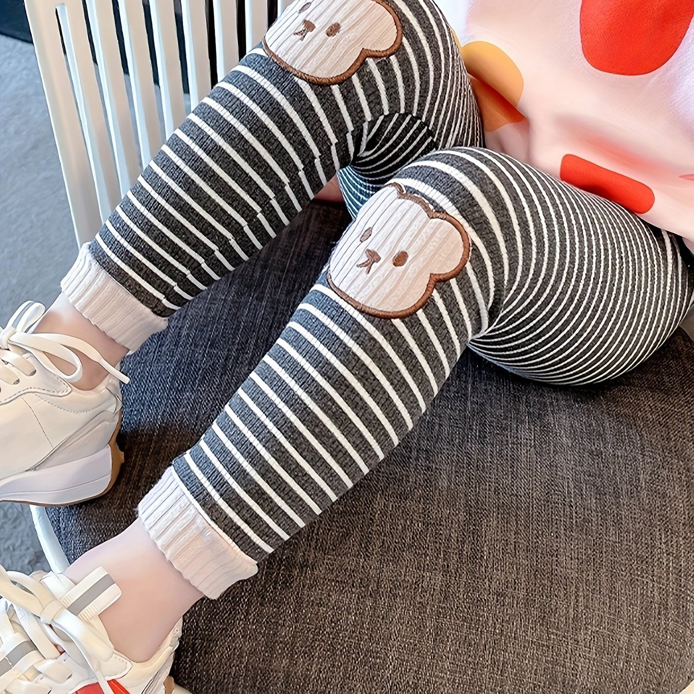 Image of Girls' Leggings Spring Autumn Outerwear Fashion Trendy Autumn Style Clothing Baby Girls' Autumn Clothing Striped Pants Little Bear Cartoon Long Pants