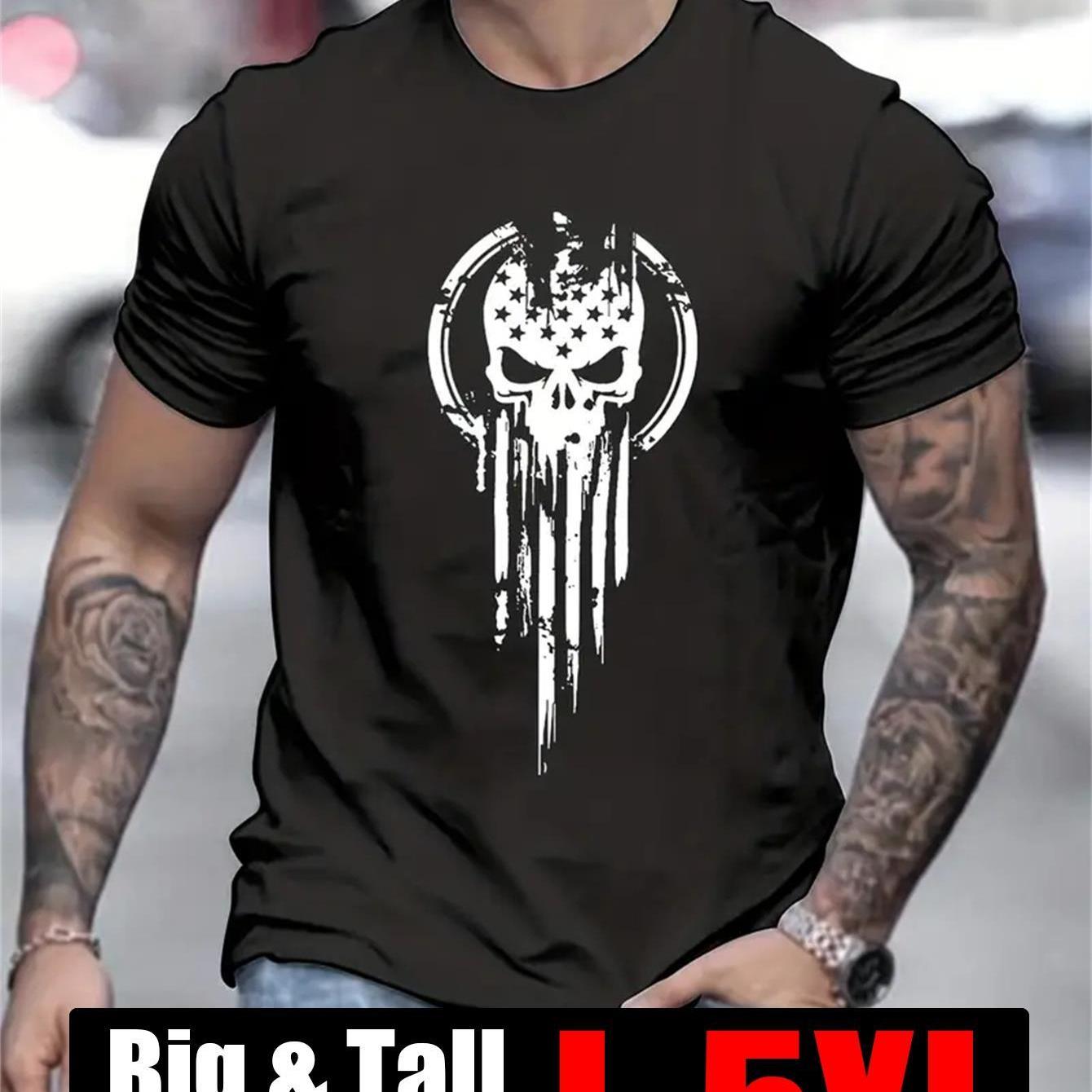TEMU Cotton, Mens Creative Top, Casual Short Sleeve Crew Neck T-shirt, Mens Clothing For Summer Outdoor, Plus Size