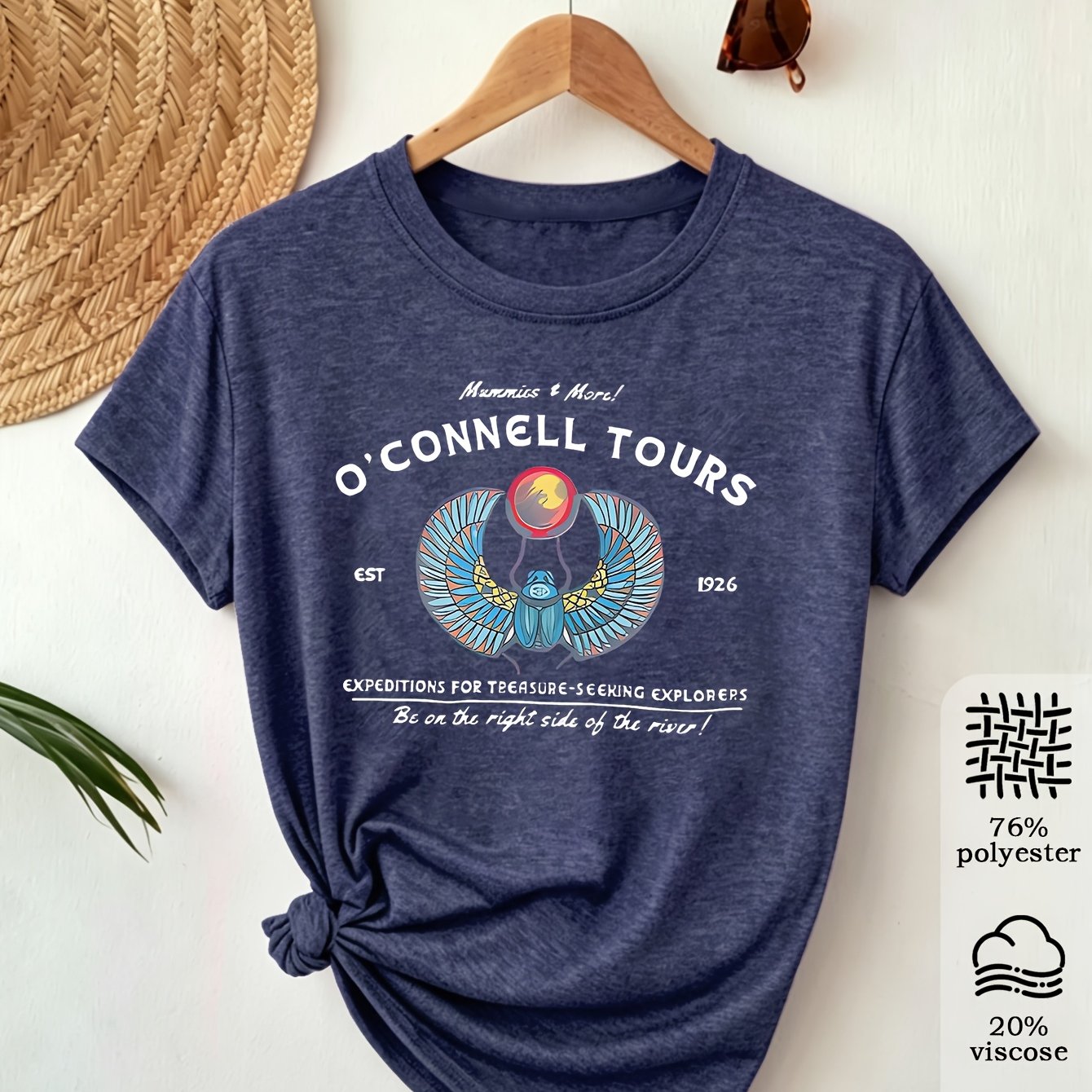 TEMU O' Journey Print Women's Casual Retro Style T-shirt, Round Neck, Short Sleeve Summer Top