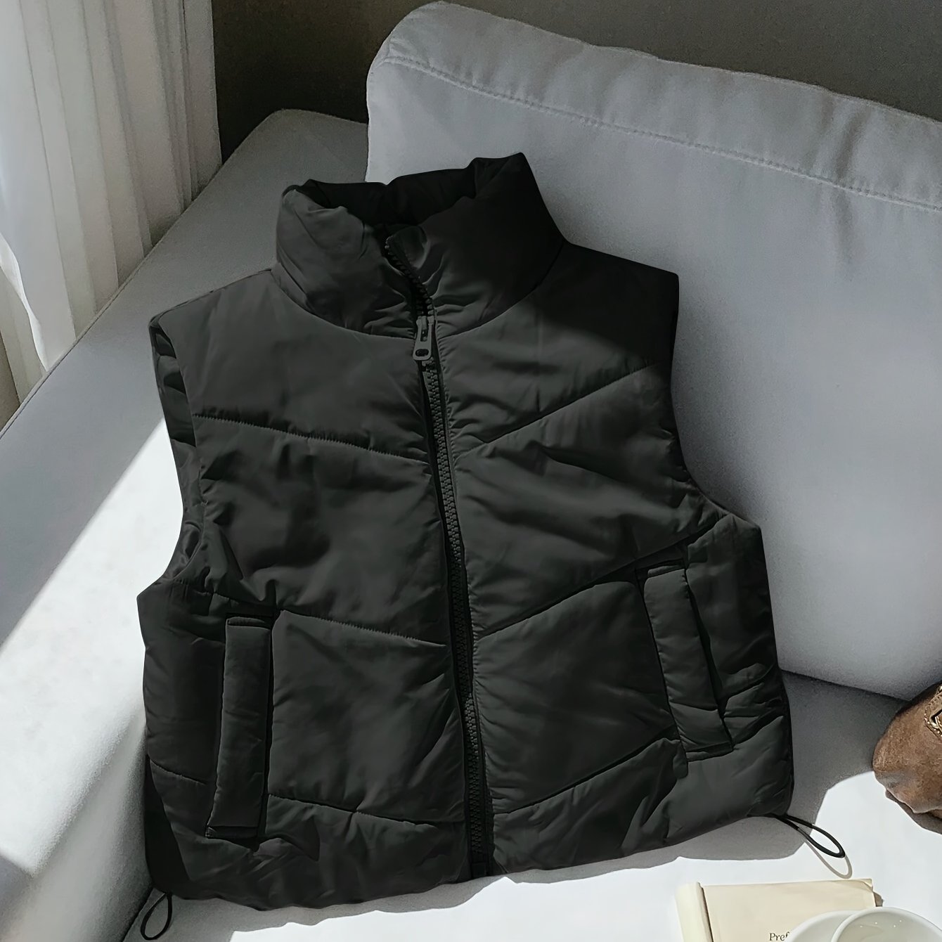 TEMU Chaleco acolchado holgado de otoño/invierno para mujer con cremallera y cordón