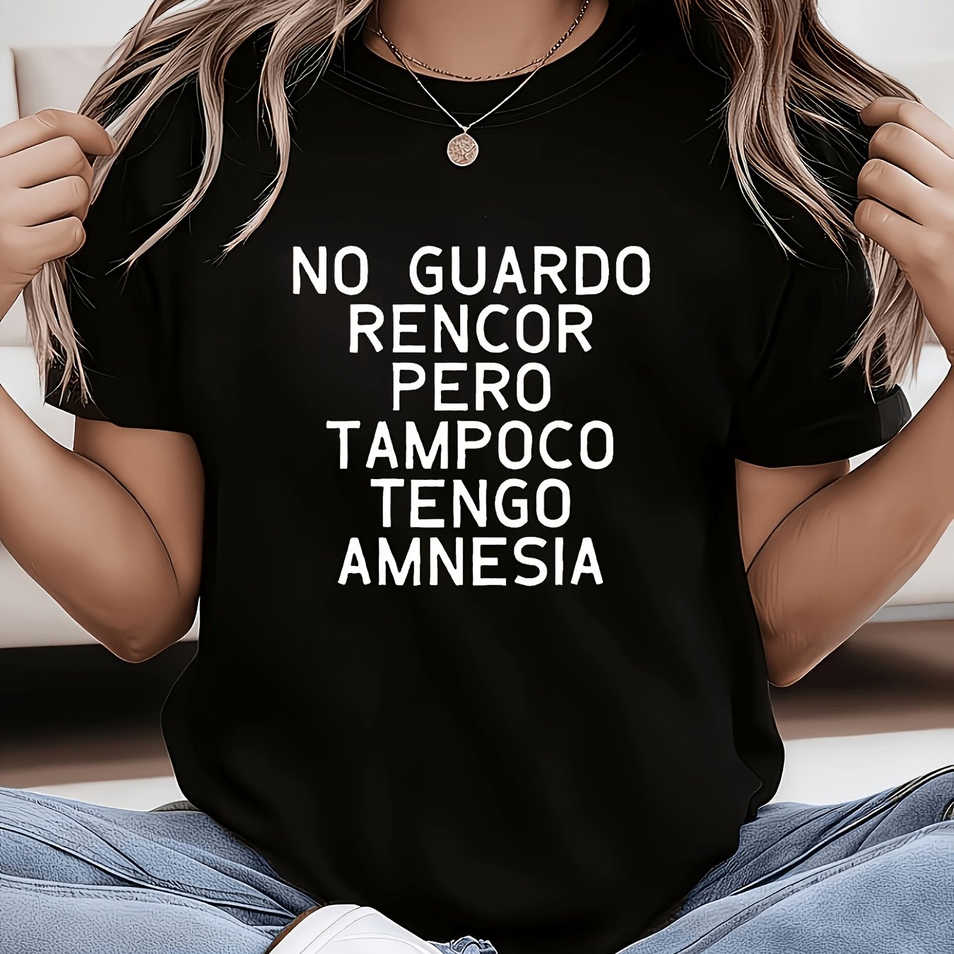 TEMU Camiseta para mujer con en español "NO RENCOR / PERO TAMPOCO " - en español, manga corta, cuello - superior compatible | Ropa casual de y verano