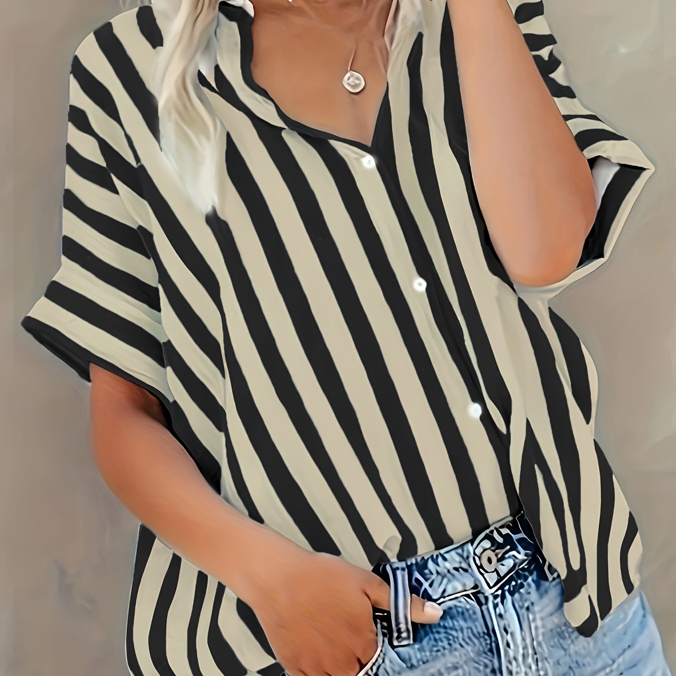 E-shop Frühling/Sommer Neues Gestreiftes Cardigan Knopfleiste Damen Elegantes Oberteil Design