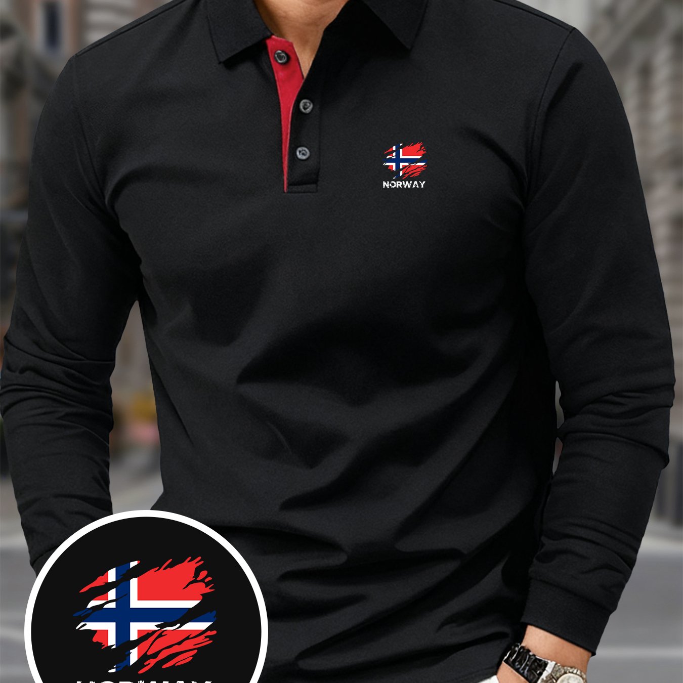 TEMU 's Long Sleeve Shirt With Norway National Element Print Design, Comfortable And Breathable Fabric, Suitable For Business Gatherings, Outdoor