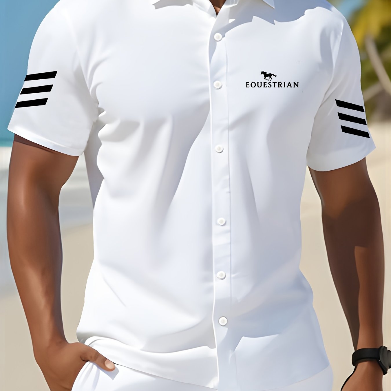 TEMU Men's Printed Casual Shirt - Short Sleeve Lapel Summer Beach Party Outdoor Wear, Breathable Machine Washable Regular Fit, Stretch Fabric, , ,