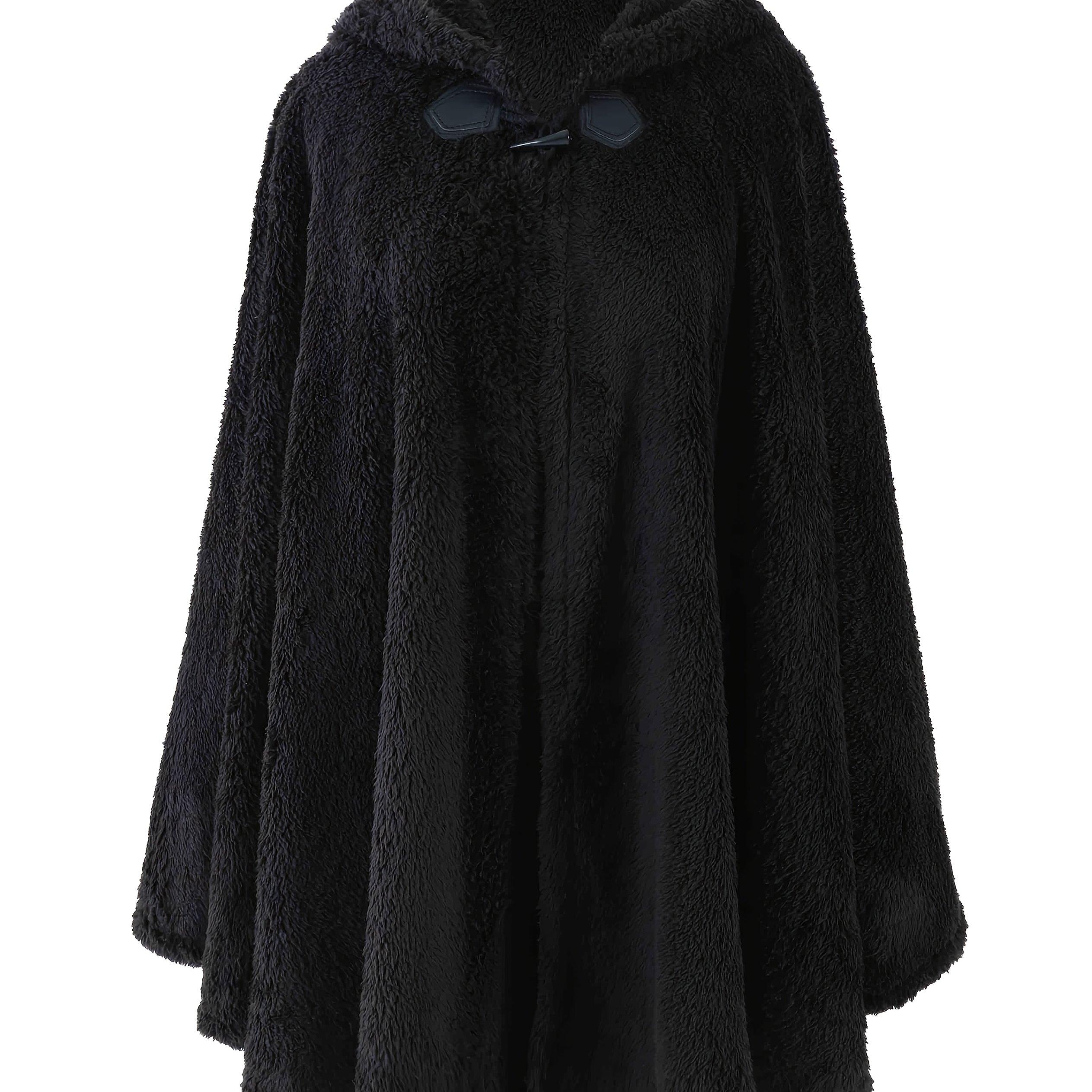 Plus Size - 1pc Horn Button Size Free Solid Hooded Cape