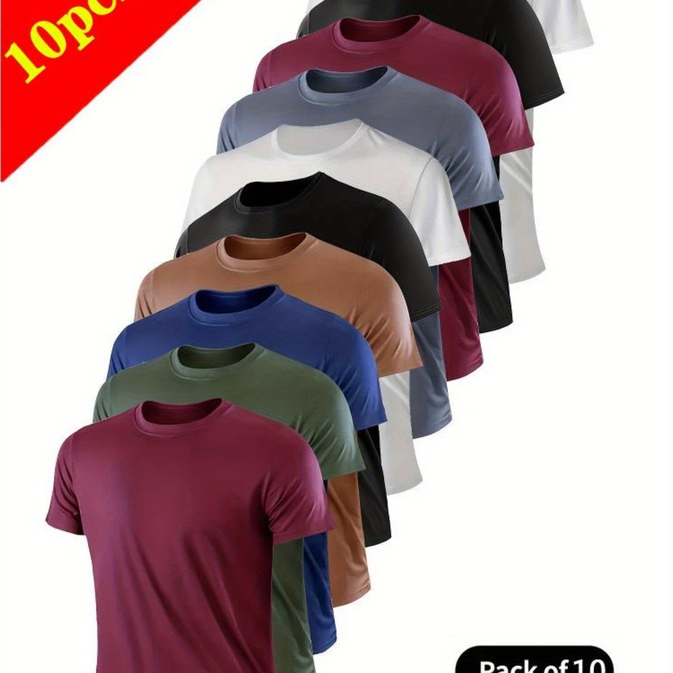 TEMU 10pcs Set Of Men's Quick Drying Sports T-shirt - Breathable, Moisture Wicking Short Sleeved Shirt, Suitable For Gym, Running And Training,