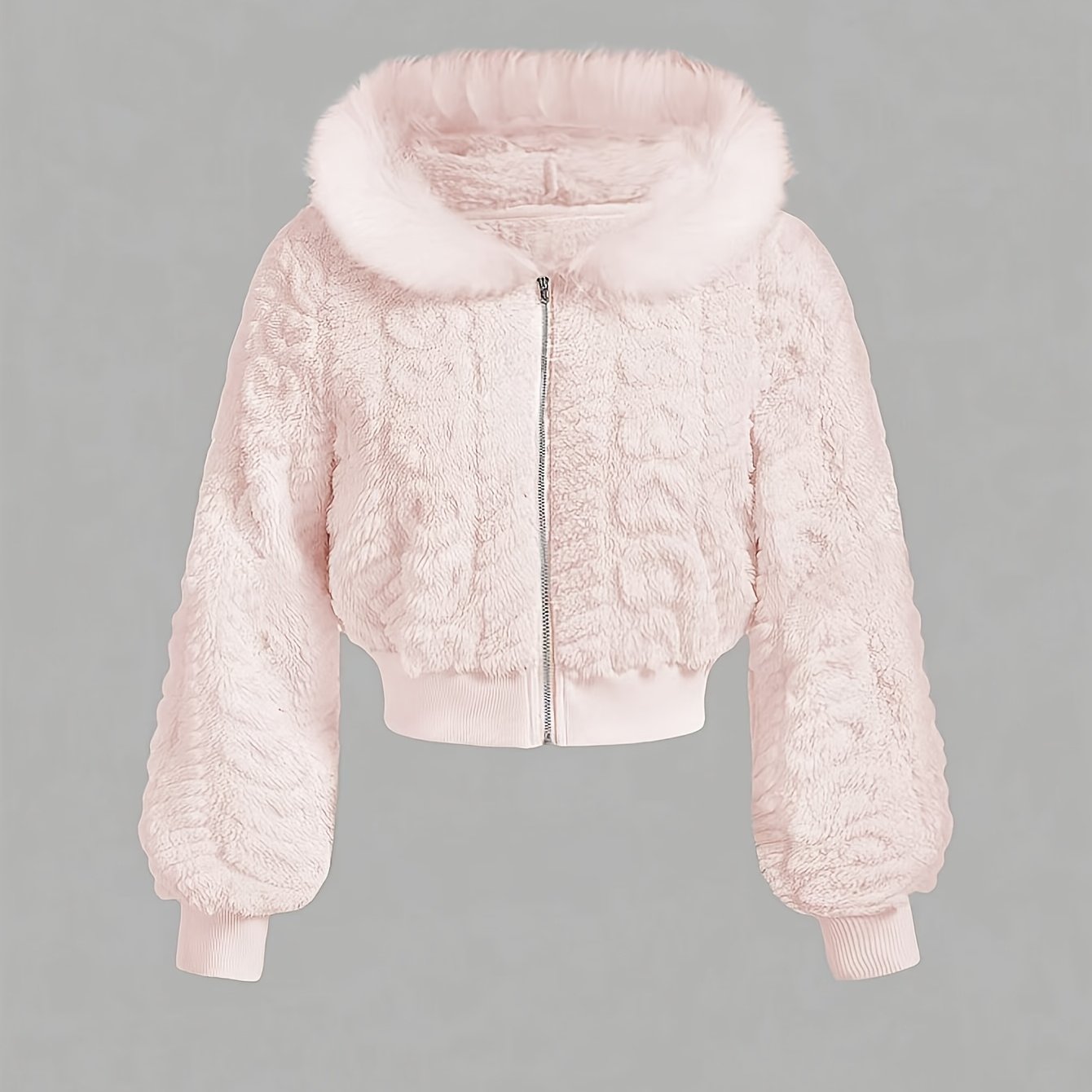 Image of Women's Casual Hooded Long Sleeve Heart Pattern Textured Trim Jacket