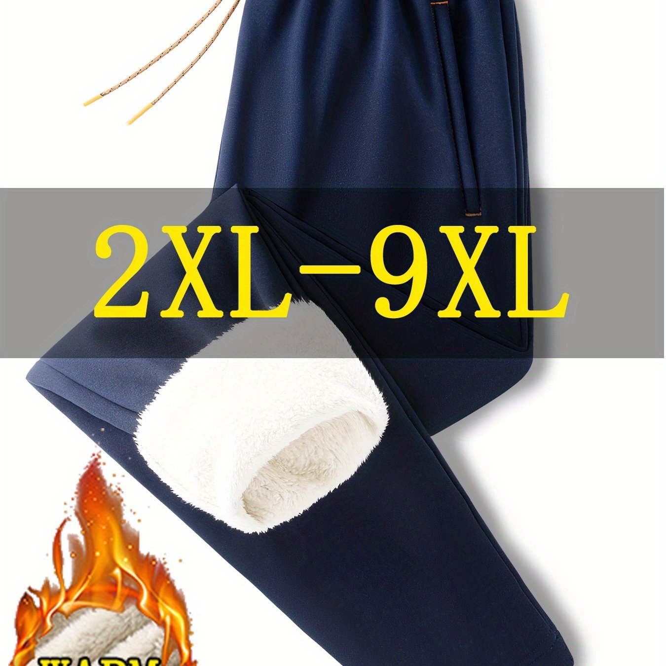 TEMU Plus Size Men's Fleece-lined Trousers 2xl-9xl Autumn Winter Fleece-lined Thick Trousers Loose Athletic Knit Pants Men's Winter Warm Trousers