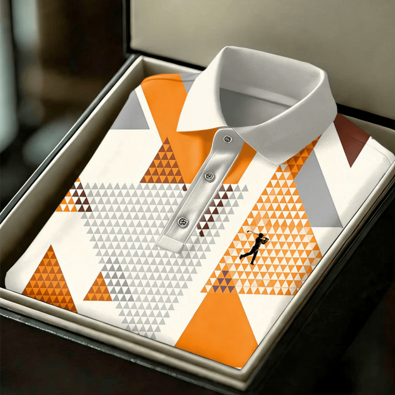 TEMU Men's Business Casual Short-sleeve , Geometric And Golfer-inspired Print, Easy And Elegant, Suitable For Workplace /daily Gatherings/versatile