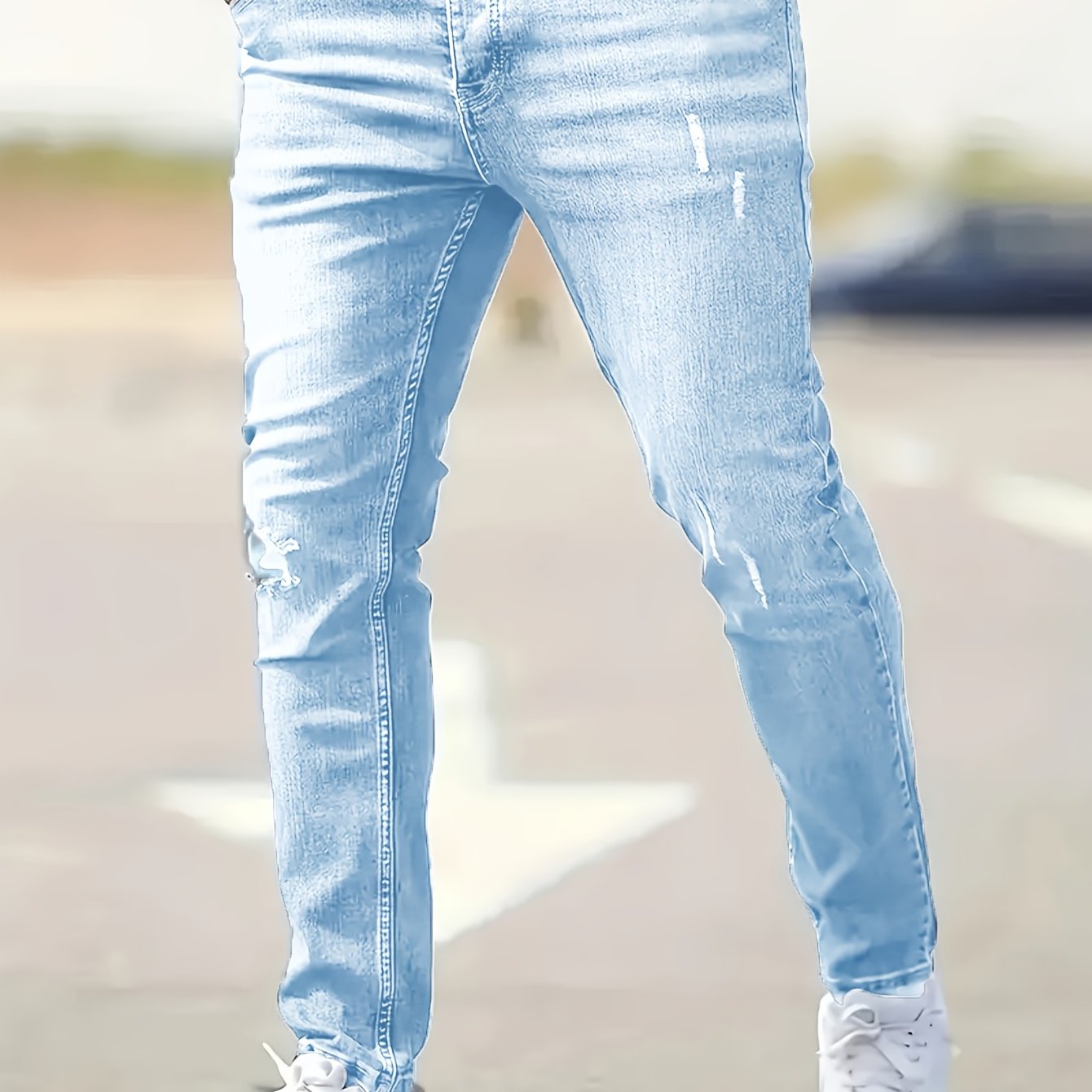 Trendy American-style Slim-fit Ripped Jeans For Men, Featuring A Cool Tapered Design