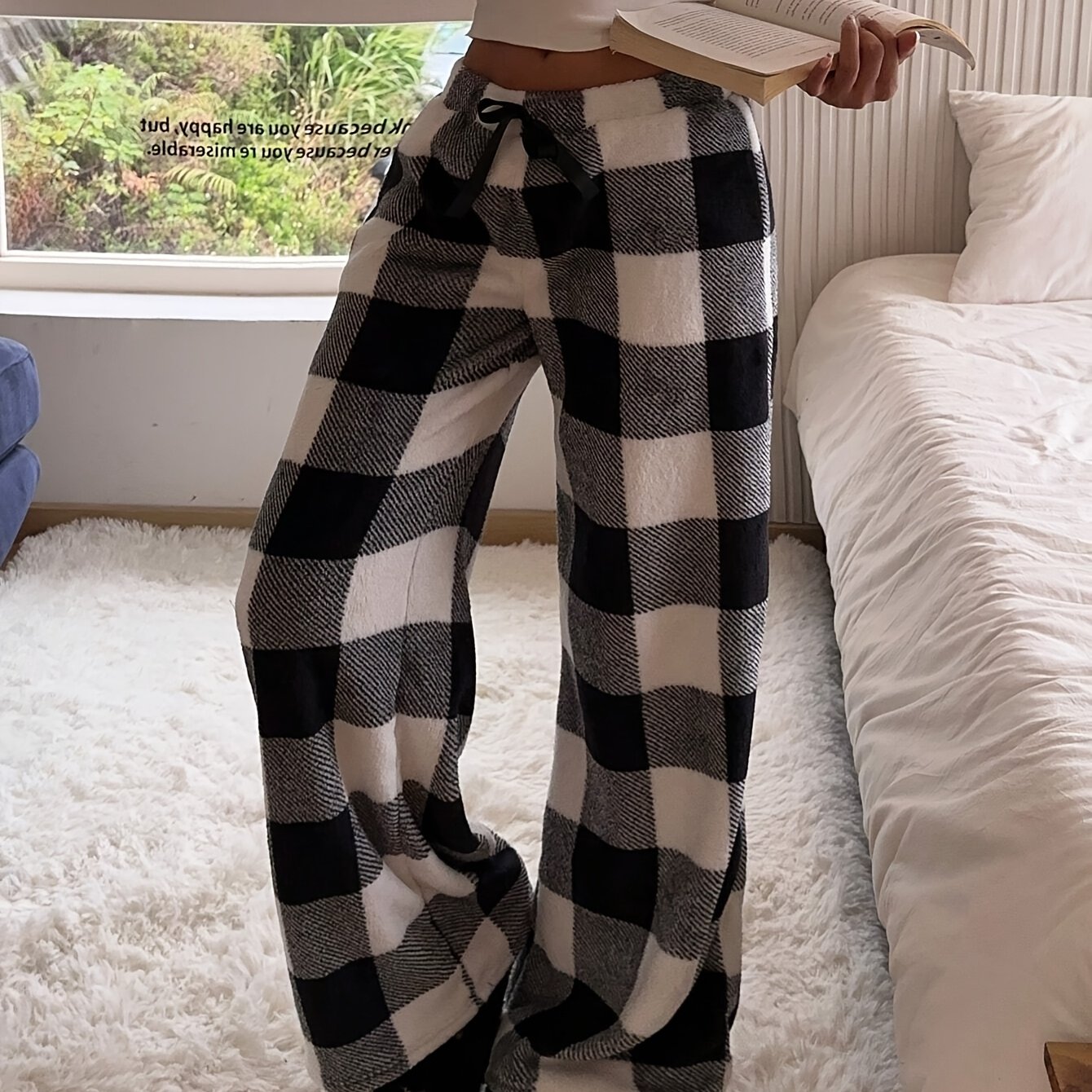 TEMU Women's Autumn/winter Thickened Flannel Printed Lounge Pants, A Warm And Thick Style Suitable For Winter Lounging Exercise. The Flannel Material