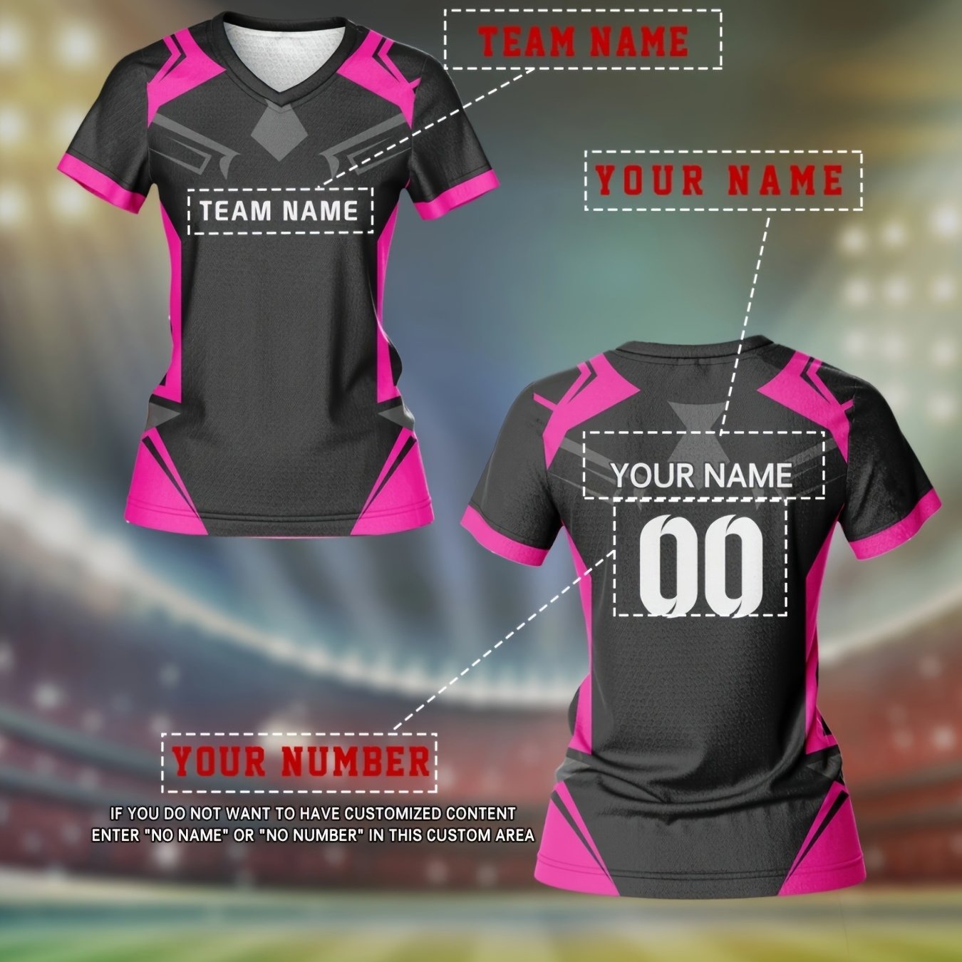 TEMU 2025 Custom Name And Number Women's V-neck Football Jersey Top For Team, , Sports, Fitness, Comfortable, Breathable, Non-stuffy, Quick-drying,