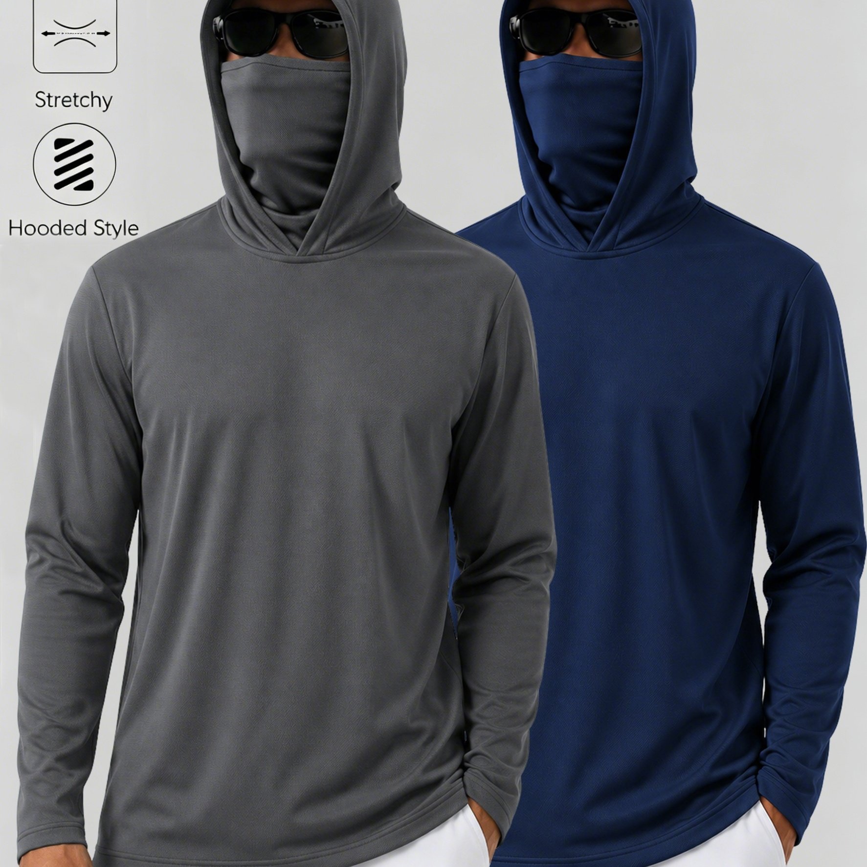 TEMU 2pcs - Seaside Vacation Hooded Long Sleeve Shirt -one Headgear Outdoor Sailing Men's Long Sleeve Athletic Top