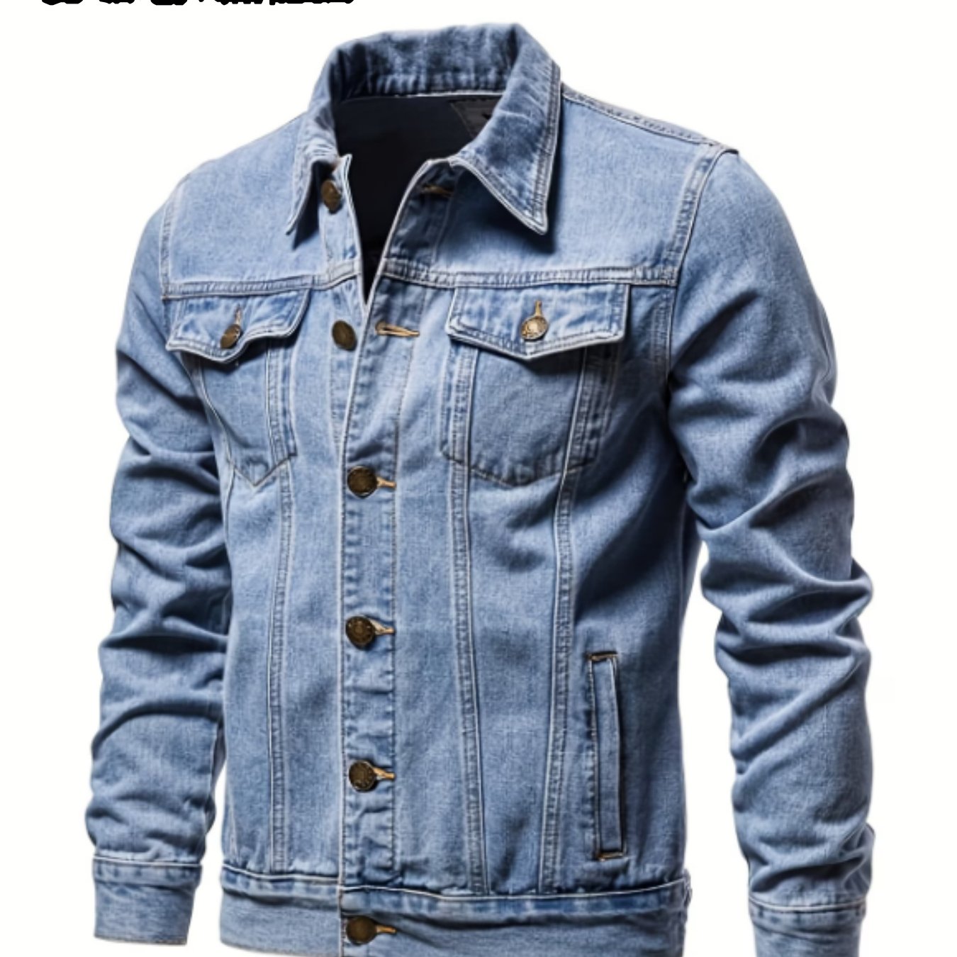 TEMU [hme]men's Casual Stylish Denim Jacket Vintage Washed , For A Slimming Look, 4-pocket Flight Jacket Style. Non-stretch Machine-washable Fabric,