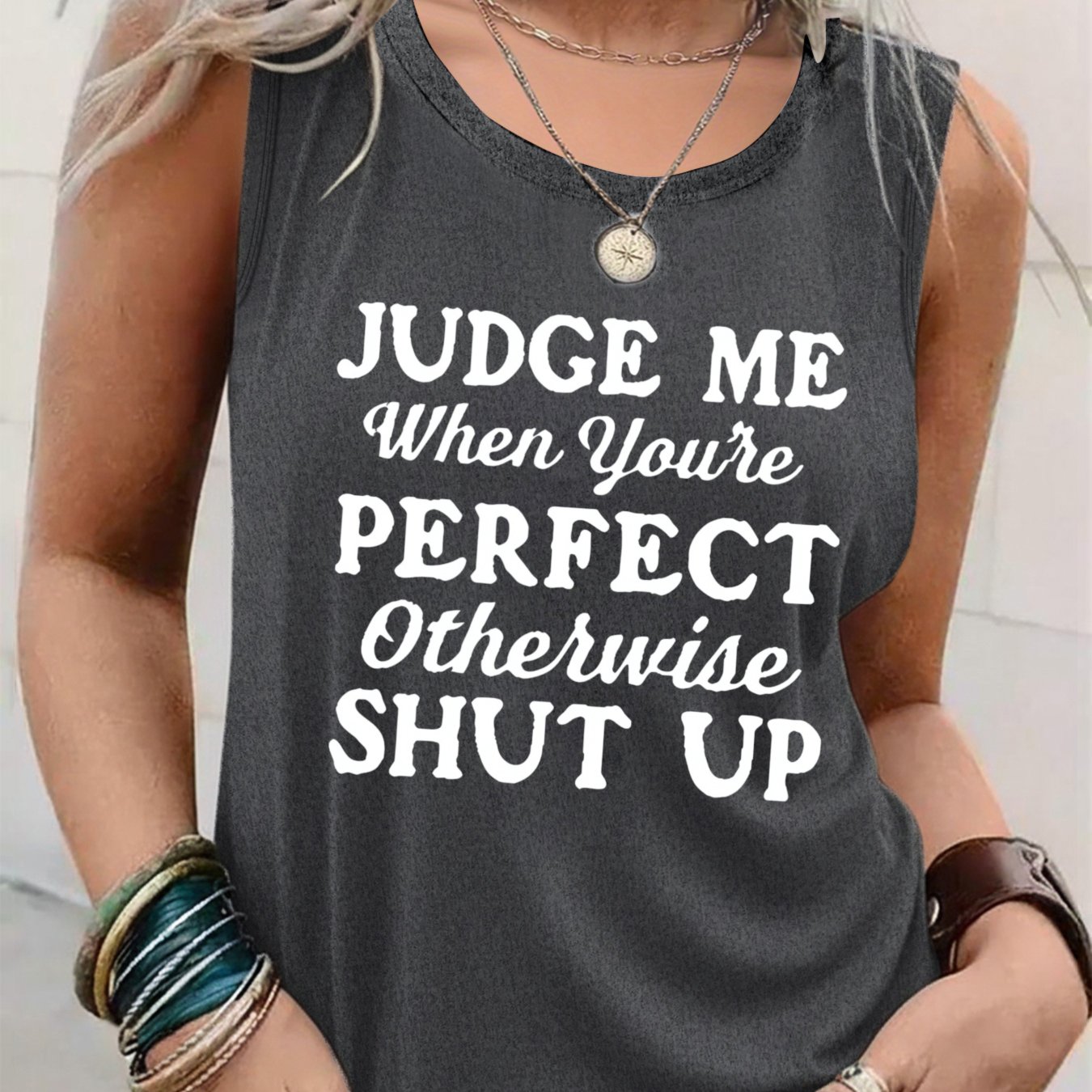 TEMU Attitude Quote Print Tank Top Women Casual