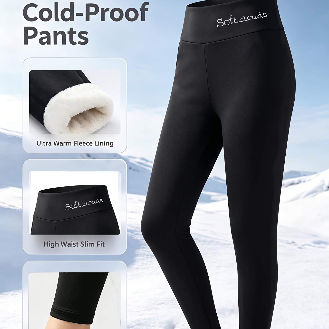 TEMU Women's High-waist Fleece-lined Leggings, Embroidered Waistband Stretch Slim Thermal Pants, Winter Warm Soft Casual Outdoor Leggings